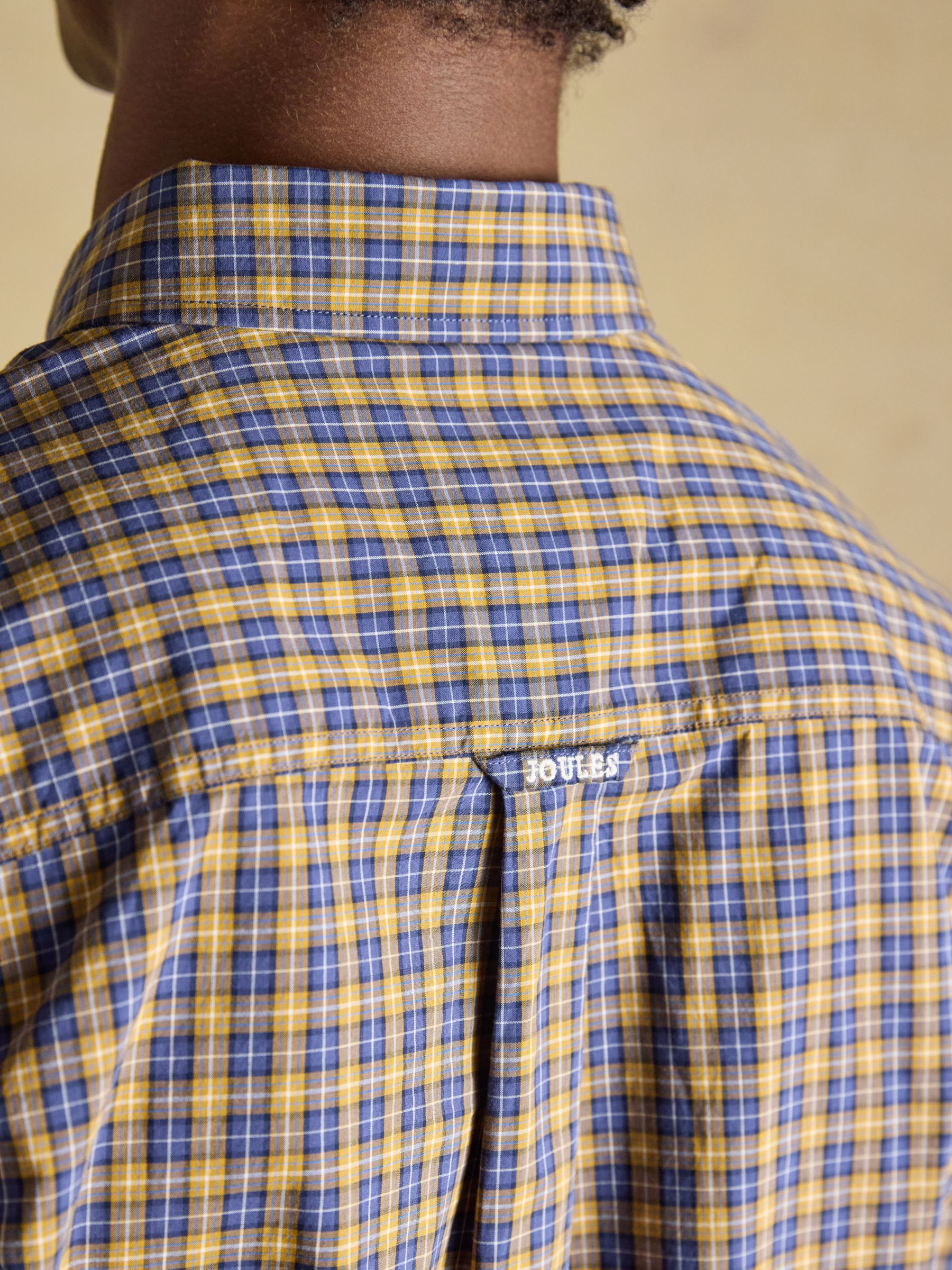 Blue & Yellow Cotton Poplin Long Sleeve Check Shirt - Image 9 of 10
