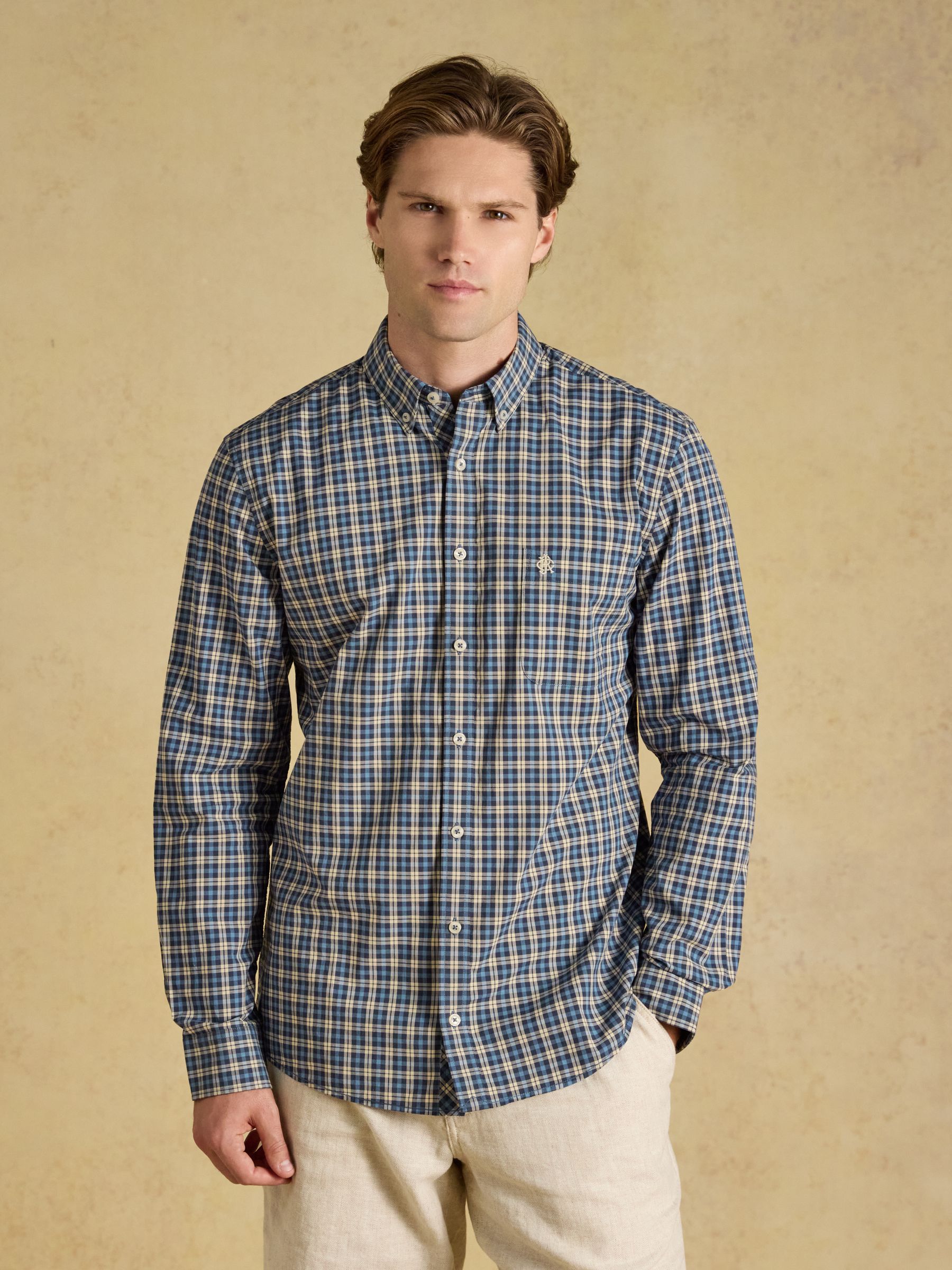 Blue Cotton Poplin Long Sleeve Check Shirt - Image 1 of 8