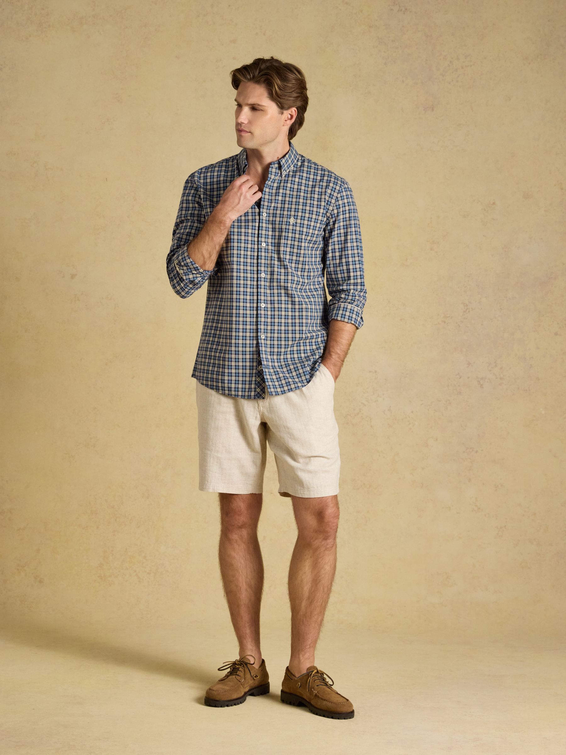 Blue Cotton Poplin Long Sleeve Check Shirt - Image 5 of 8