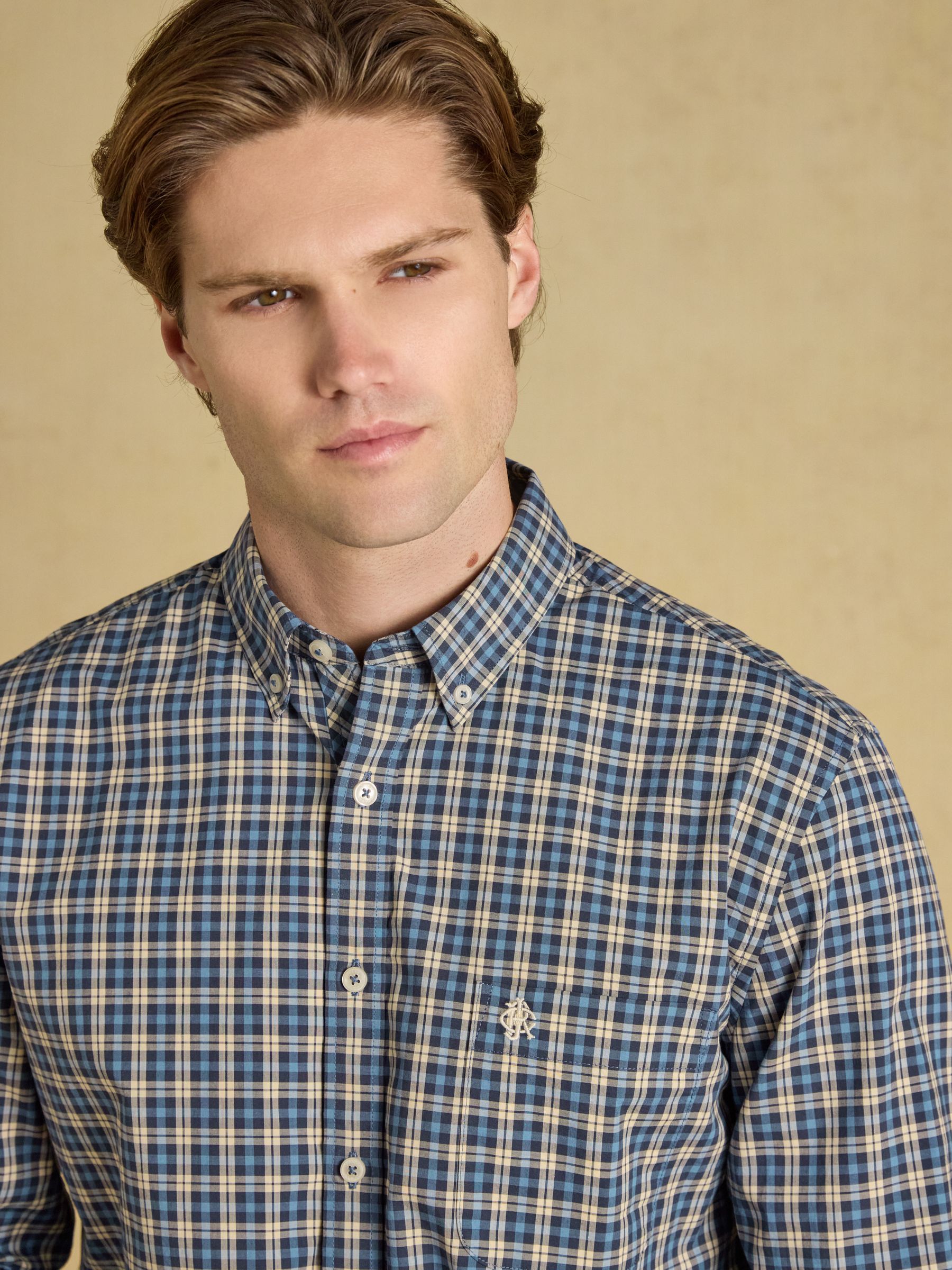 Blue Cotton Poplin Long Sleeve Check Shirt - Image 6 of 8