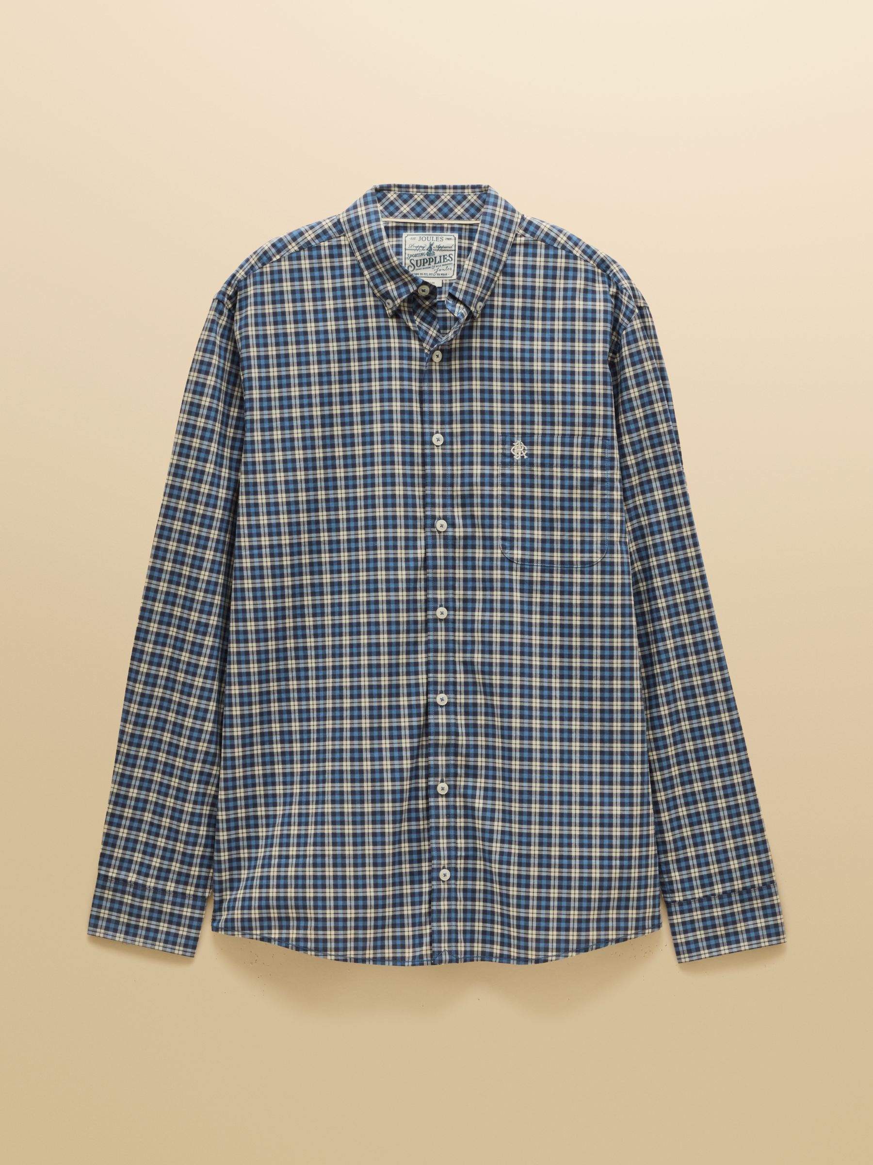 Blue Cotton Poplin Long Sleeve Check Shirt - Image 8 of 8