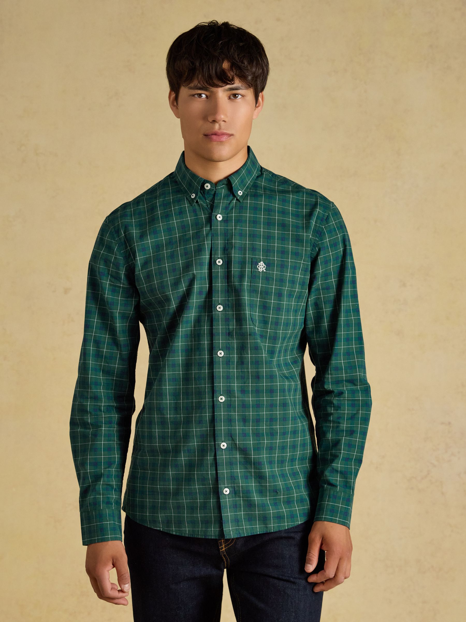 Green Cotton Poplin Long Sleeve Check Shirt - Image 1 of 7