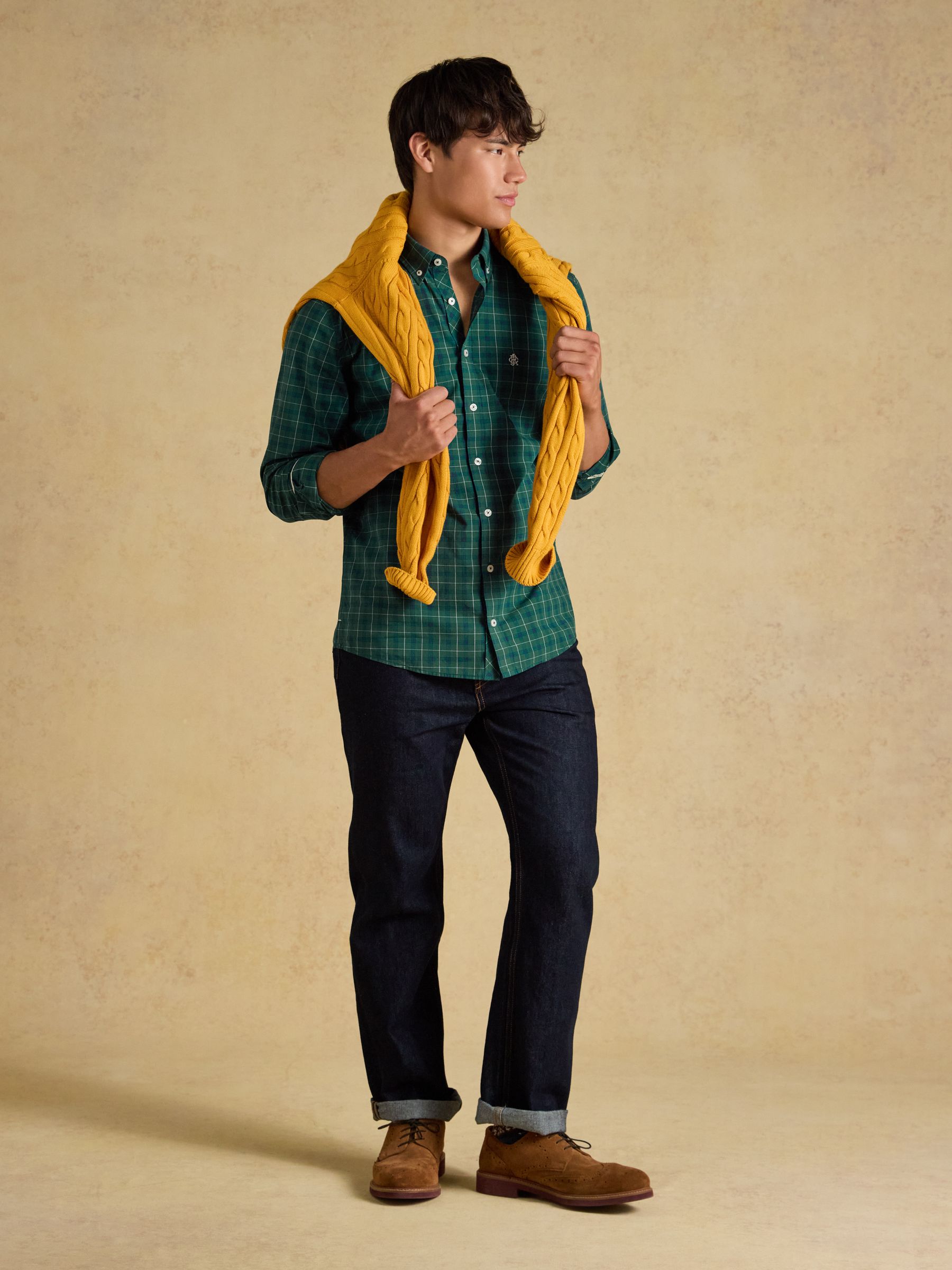 Green Cotton Poplin Long Sleeve Check Shirt - Image 3 of 7