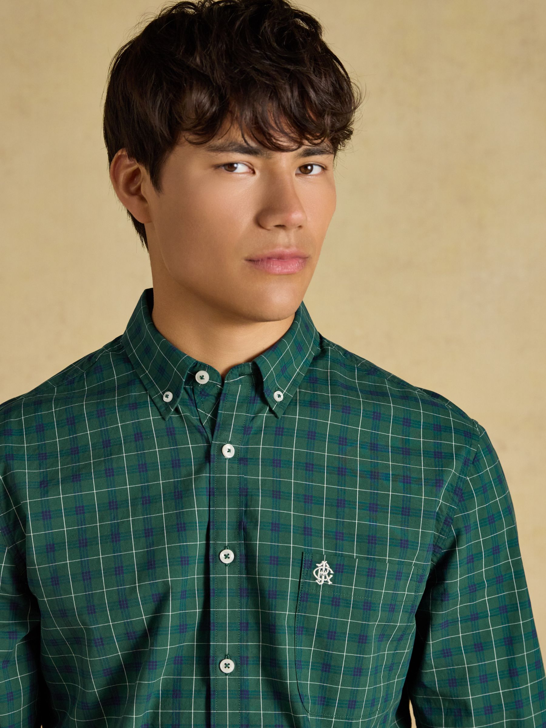 Green Cotton Poplin Long Sleeve Check Shirt - Image 4 of 7