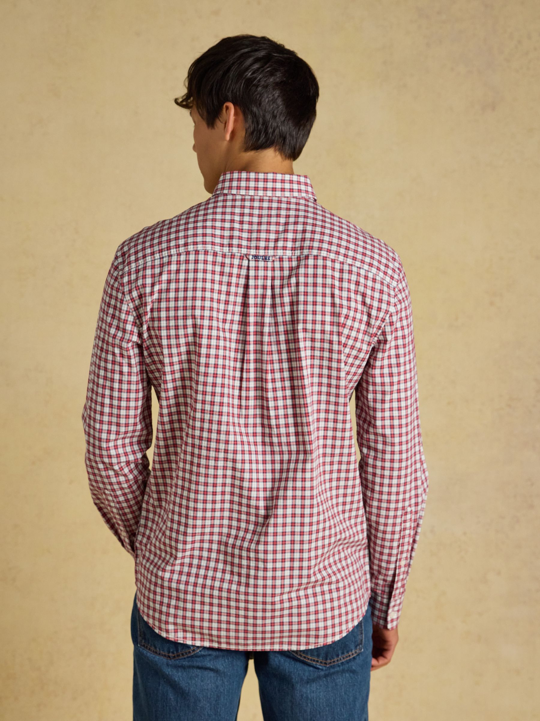 Burgundy Red Cotton Poplin Long Sleeve Check Shirt - Image 2 of 9