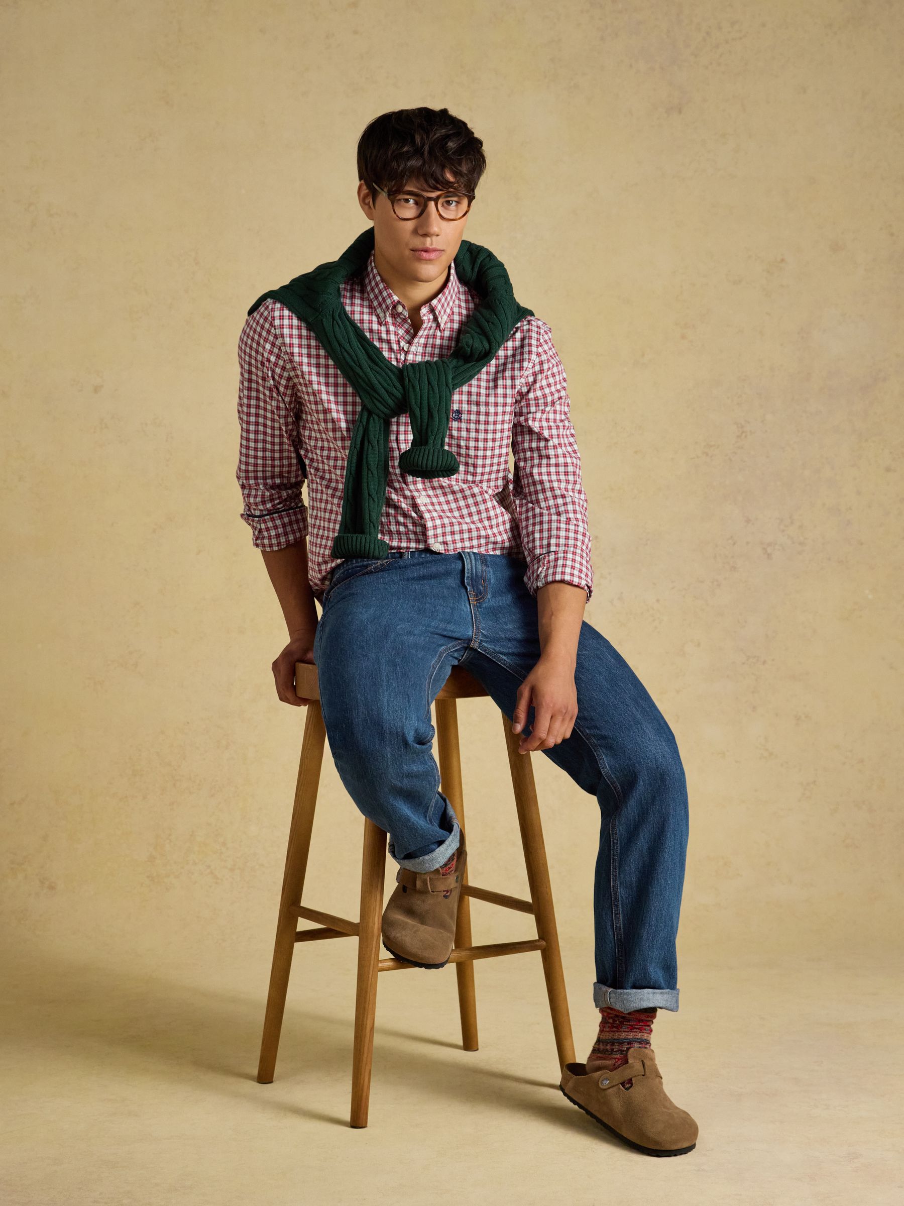 Burgundy Red Cotton Poplin Long Sleeve Check Shirt - Image 3 of 9