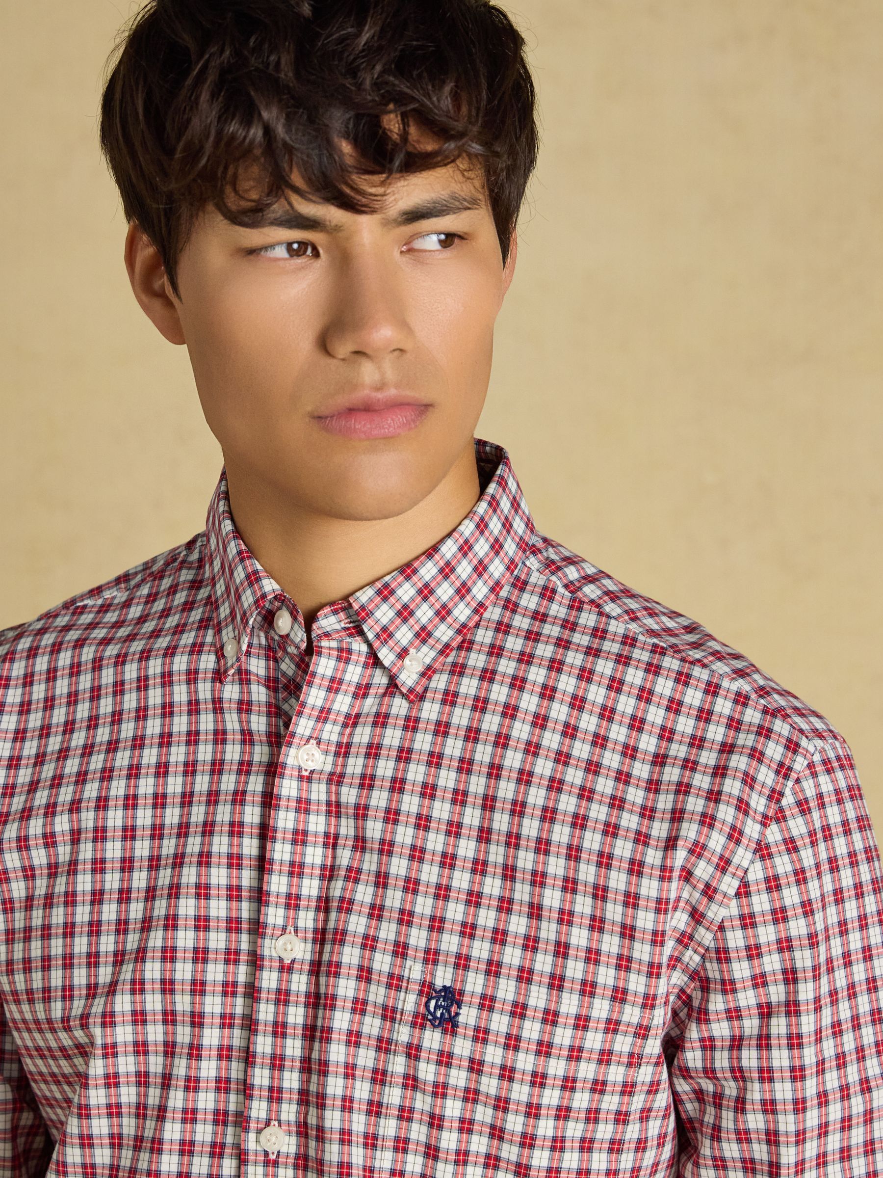 Burgundy Red Cotton Poplin Long Sleeve Check Shirt - Image 4 of 9