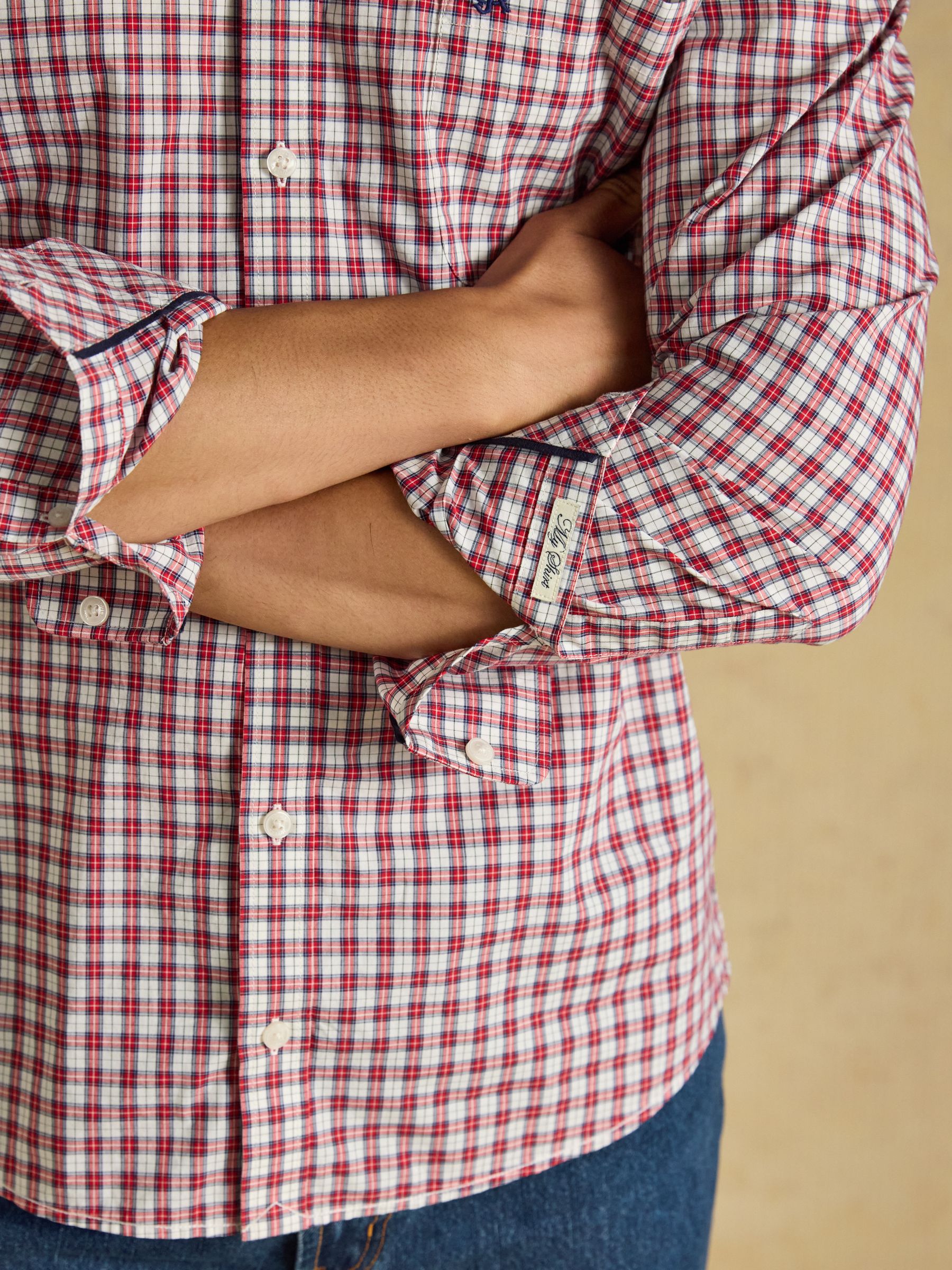 Burgundy Red Cotton Poplin Long Sleeve Check Shirt - Image 6 of 9