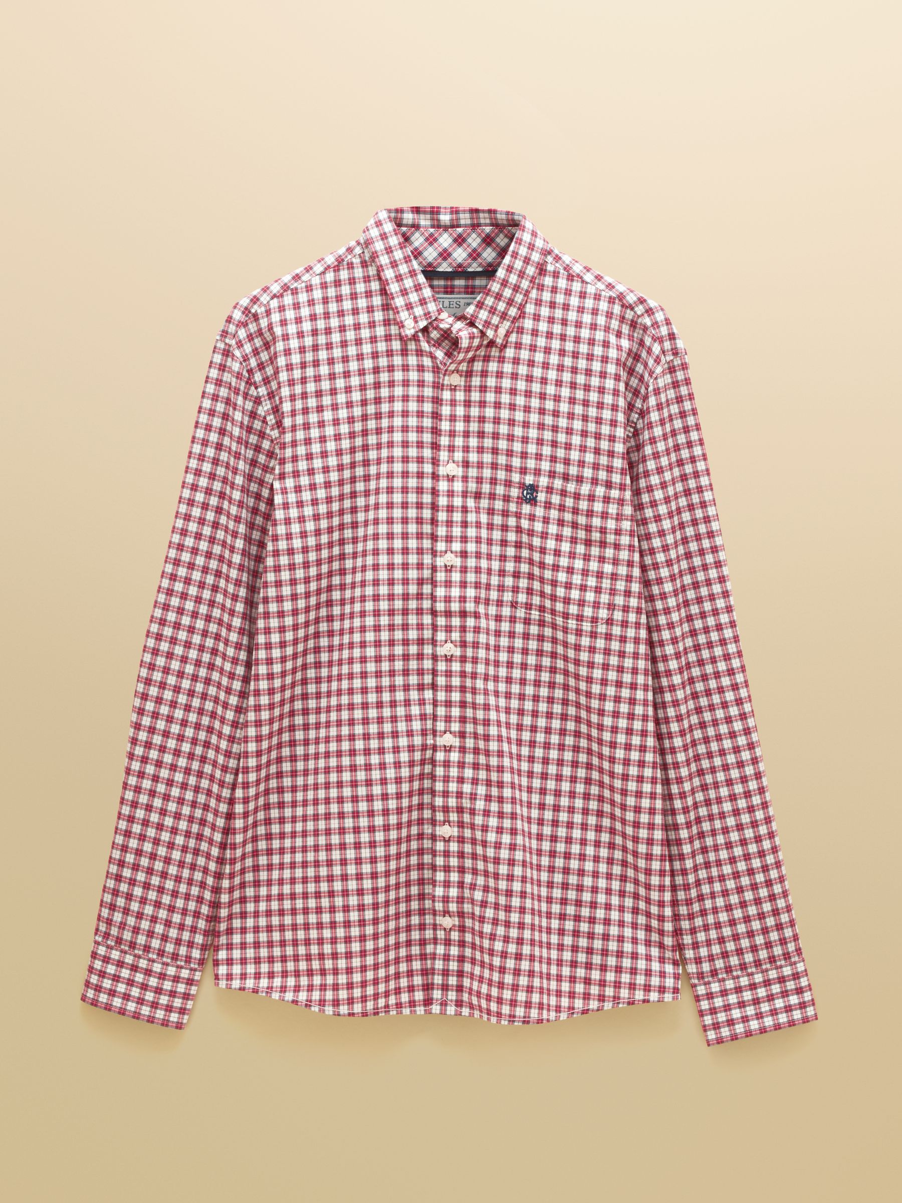 Burgundy Red Cotton Poplin Long Sleeve Check Shirt - Image 9 of 9