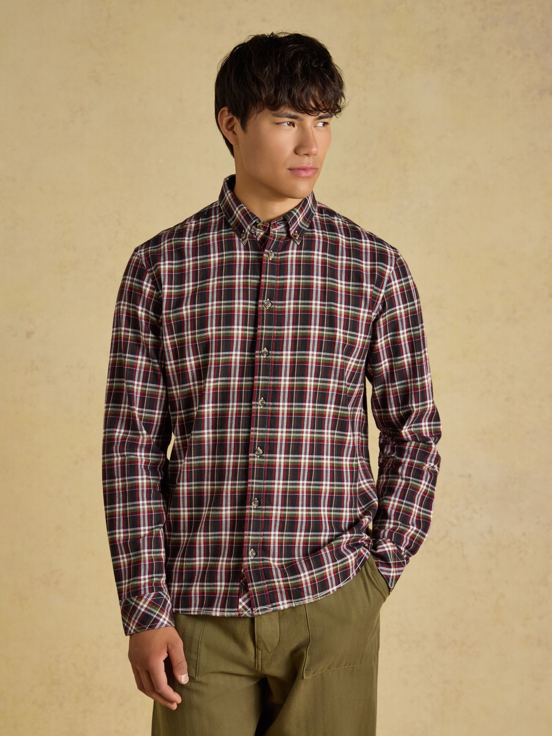 Burgundy Red Long Sleeve Brushed Flannel Shirt - Image 1 of 8