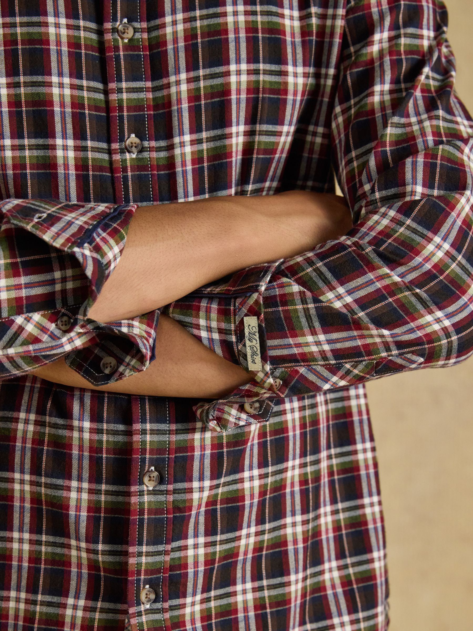Burgundy Red Long Sleeve Brushed Flannel Shirt - Image 7 of 8