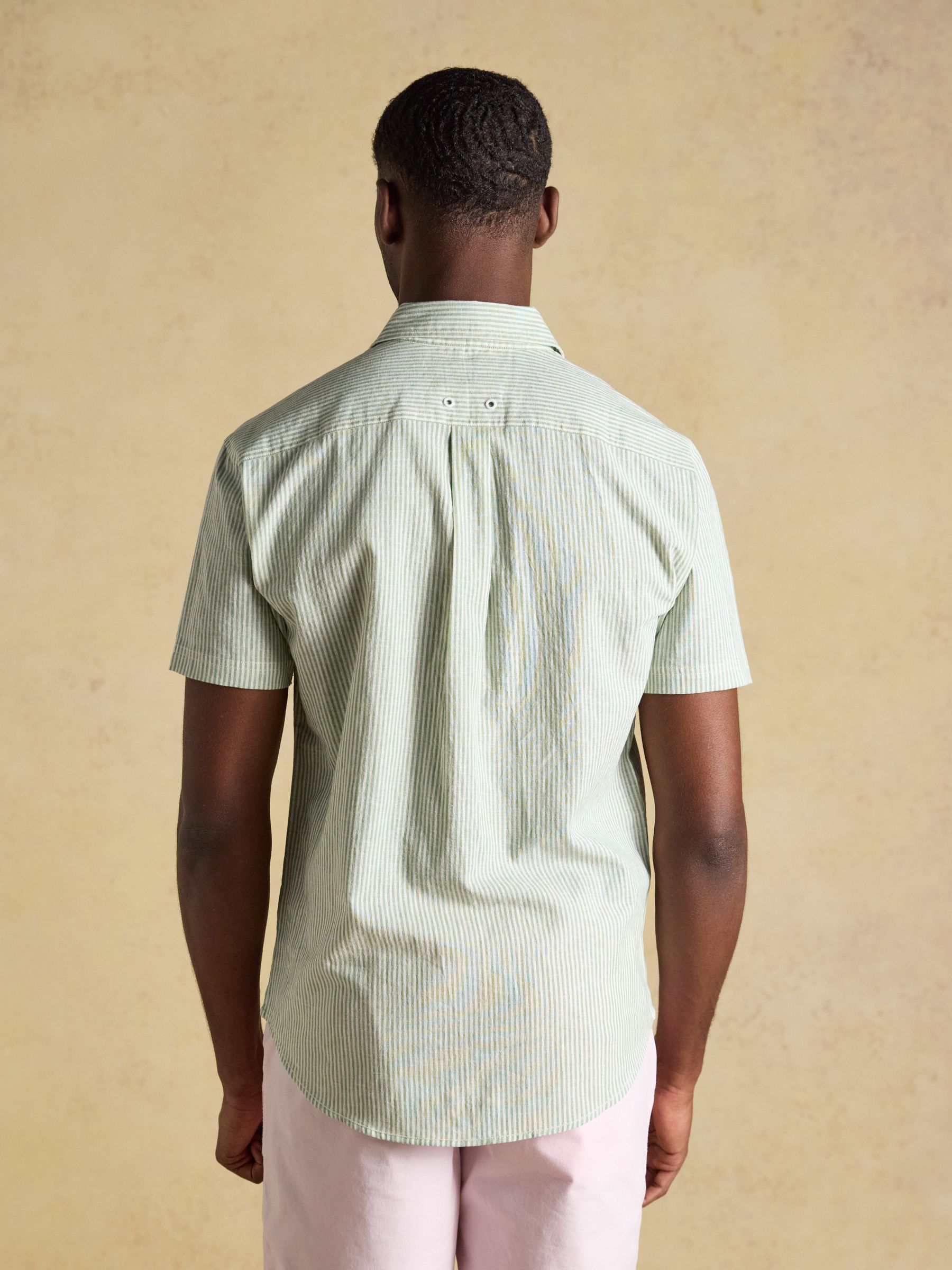 Green & White Striped Linen Blend Short Sleeve Shirt - Image 3 of 8