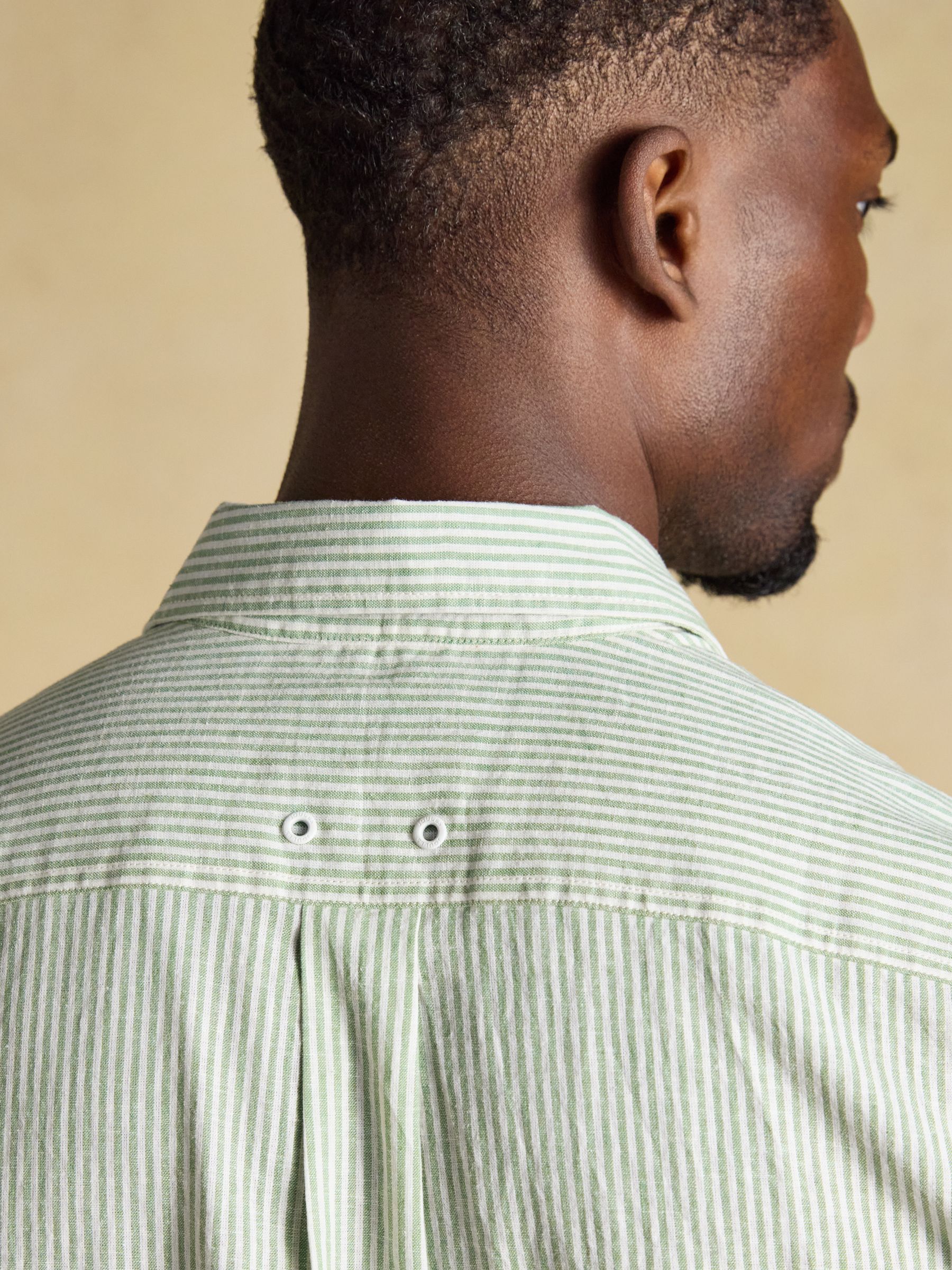 Green & White Striped Linen Blend Short Sleeve Shirt - Image 7 of 8