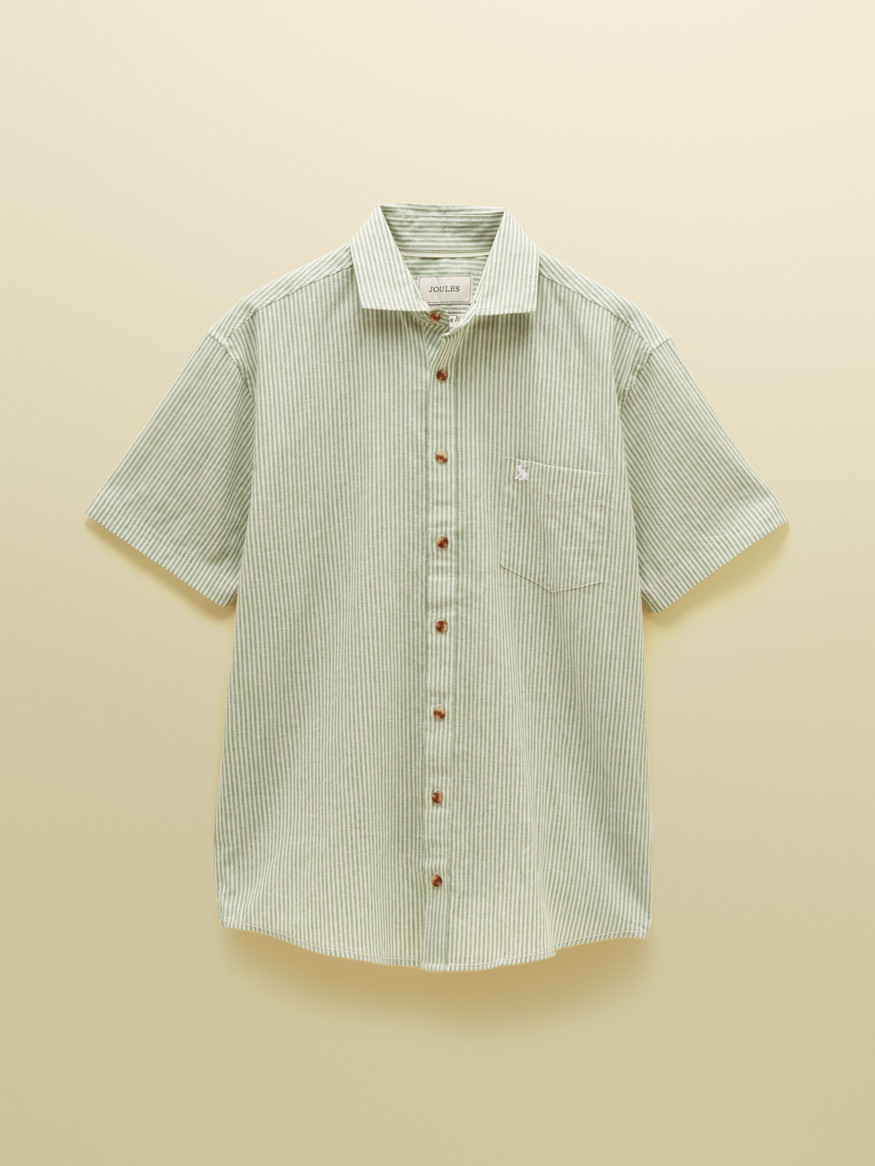Green & White Striped Linen Blend Short Sleeve Shirt - Image 8 of 8