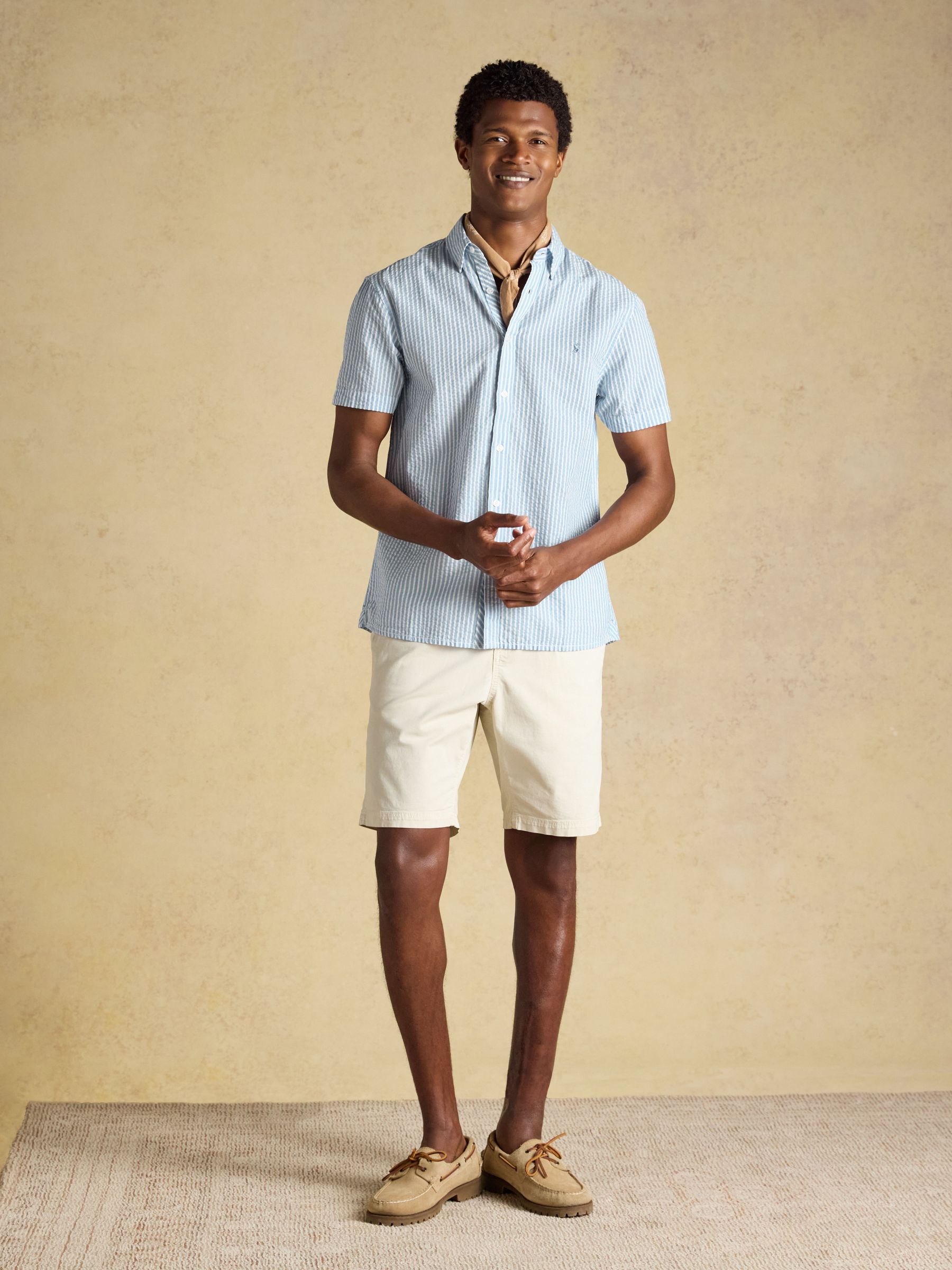 Seersucker Blue & White Striped Short Sleeve Classic Fit Cotton Shirt - Image 3 of 7