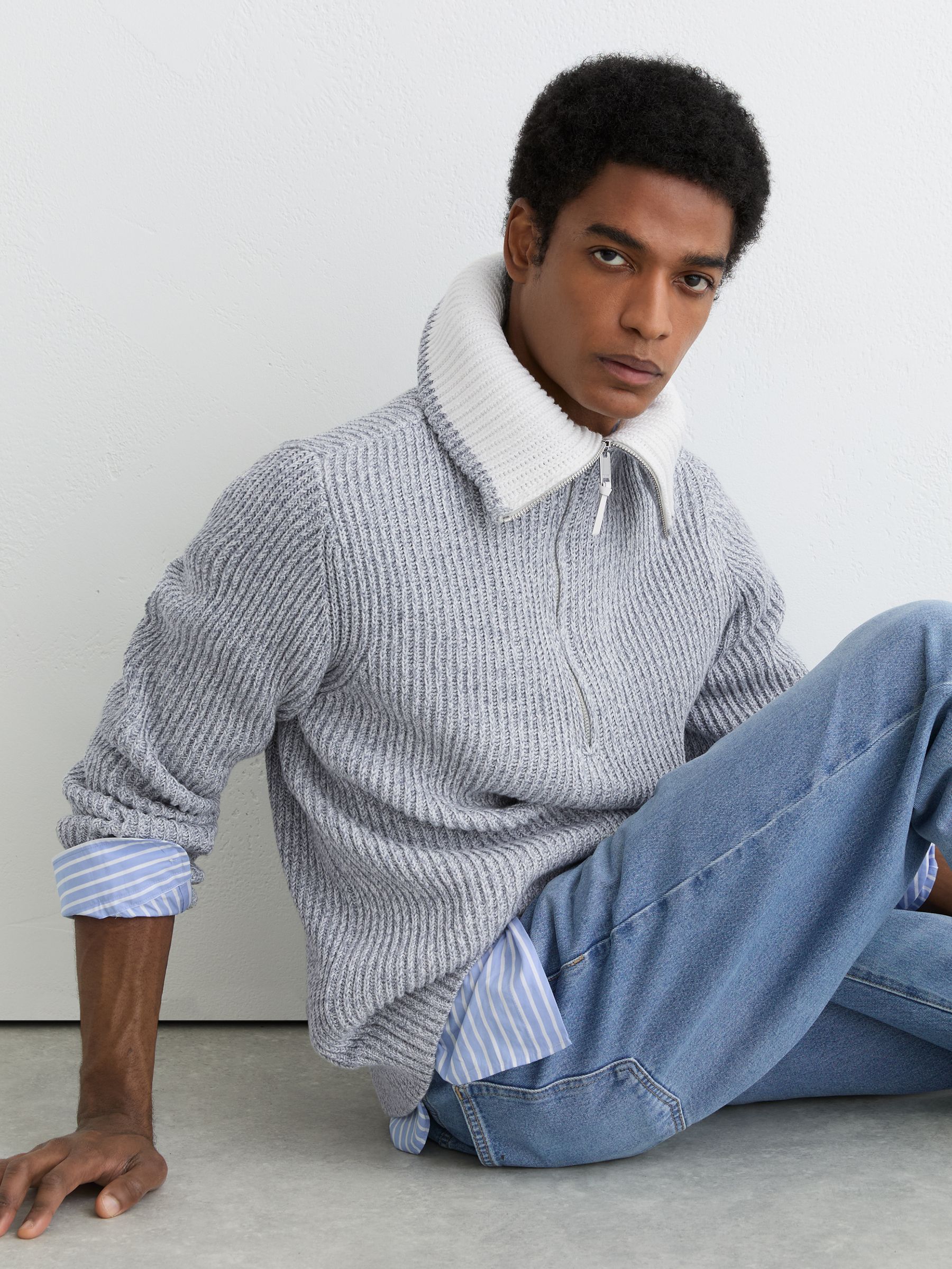 Cotton-blend Rib-knit Half-zip Jumper