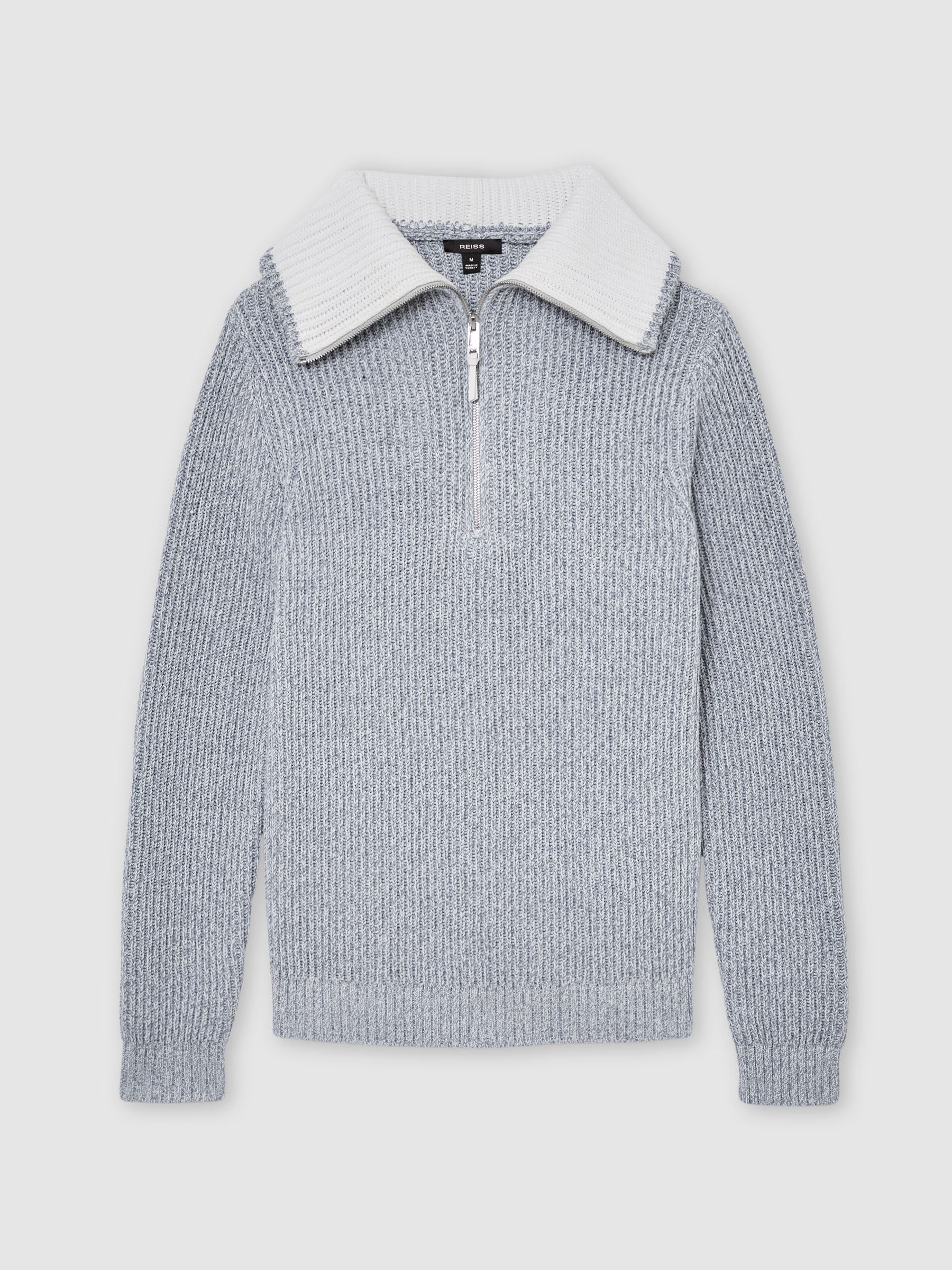Cotton-Blend Rib-Knit Half-Zip Jumper in Soft Blue Twist - image 1