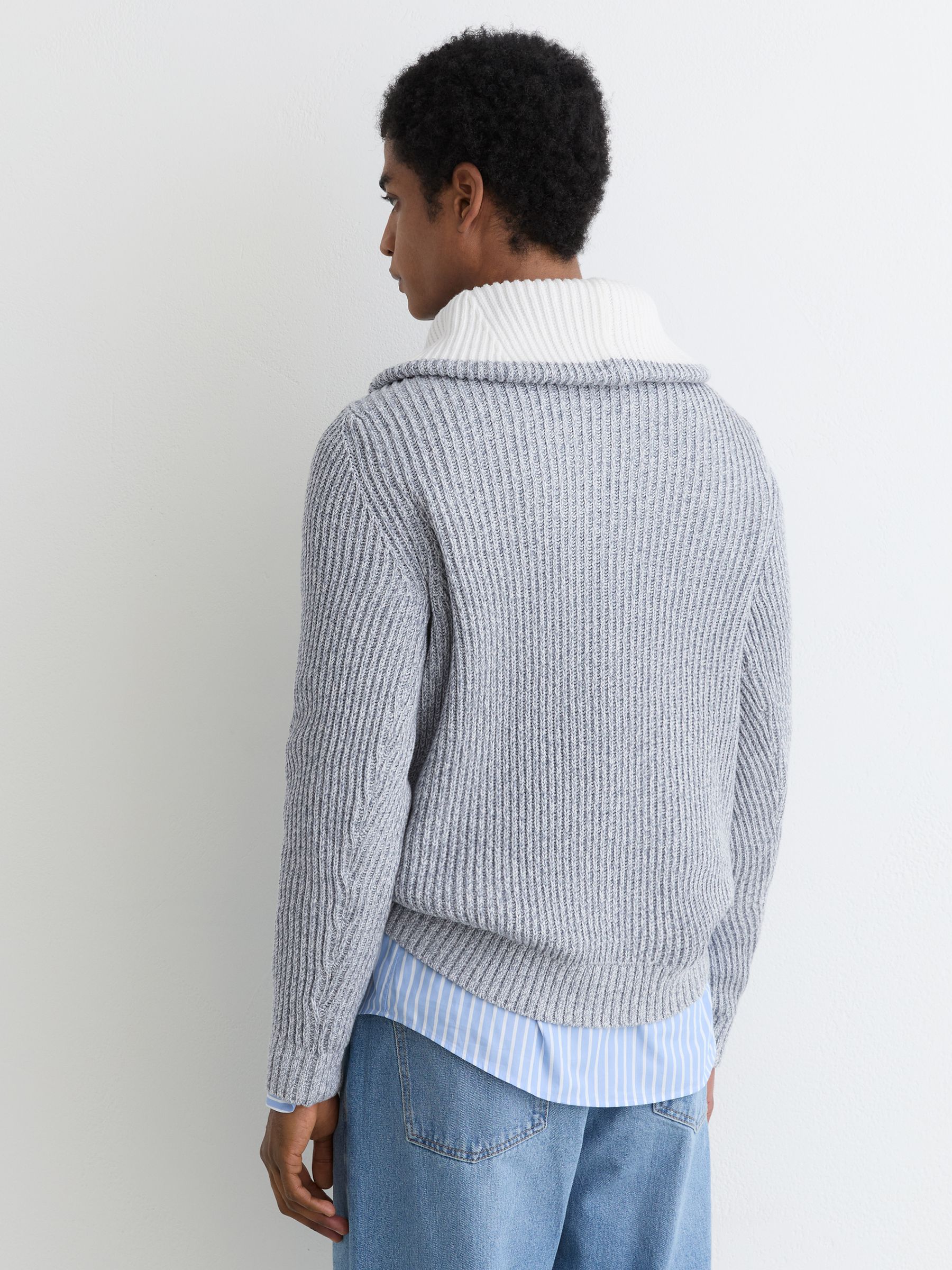 Cotton-Blend Rib-Knit Half-Zip Jumper in Soft Blue Twist - image 4