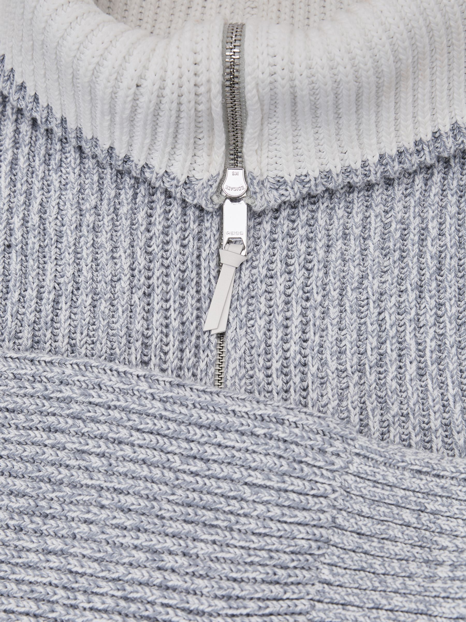 Cotton-Blend Rib-Knit Half-Zip Jumper in Soft Blue Twist - image 3