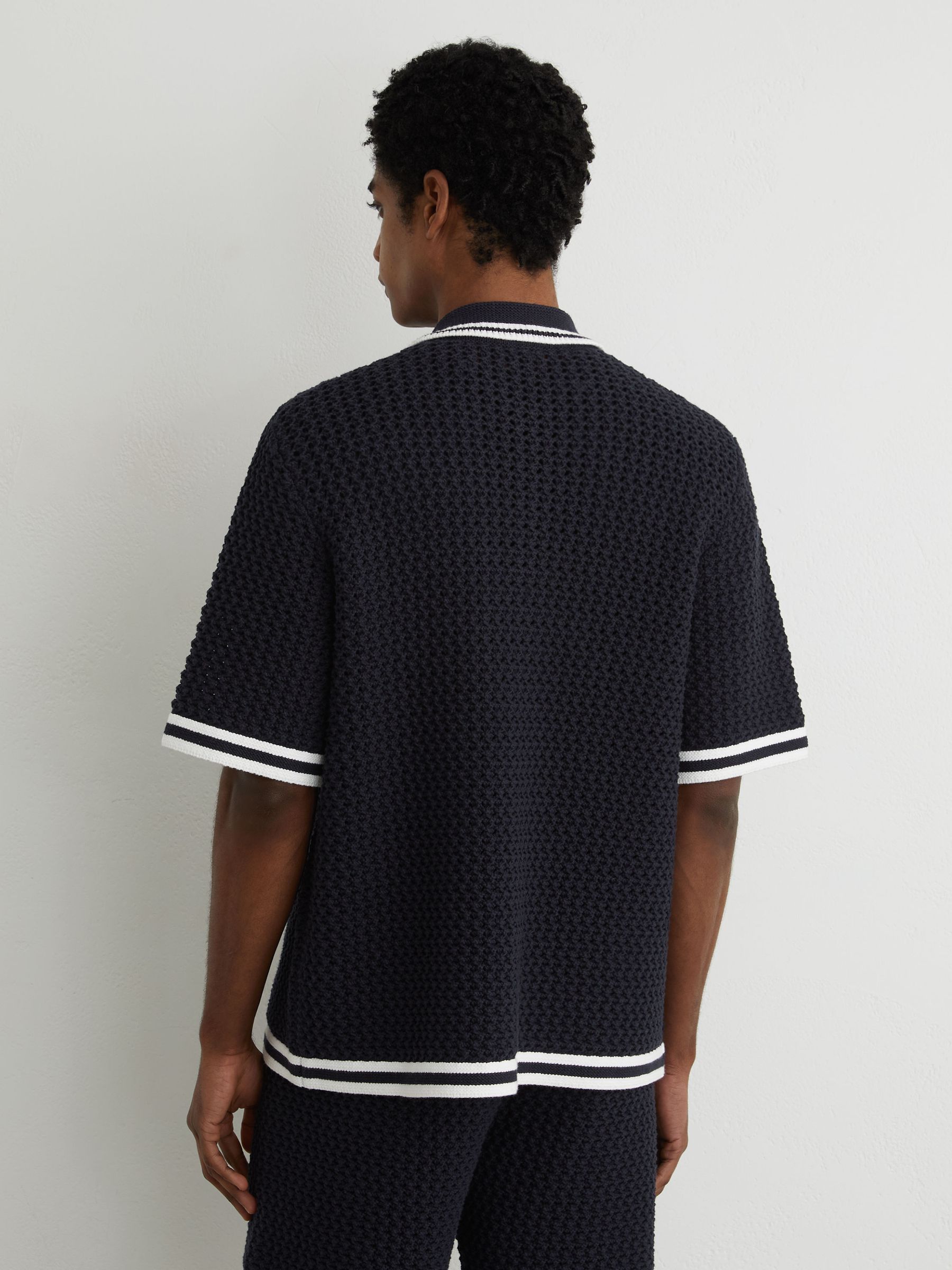 Cotton Crochet Button-Through Shirt in Navy - Image 6 of 7