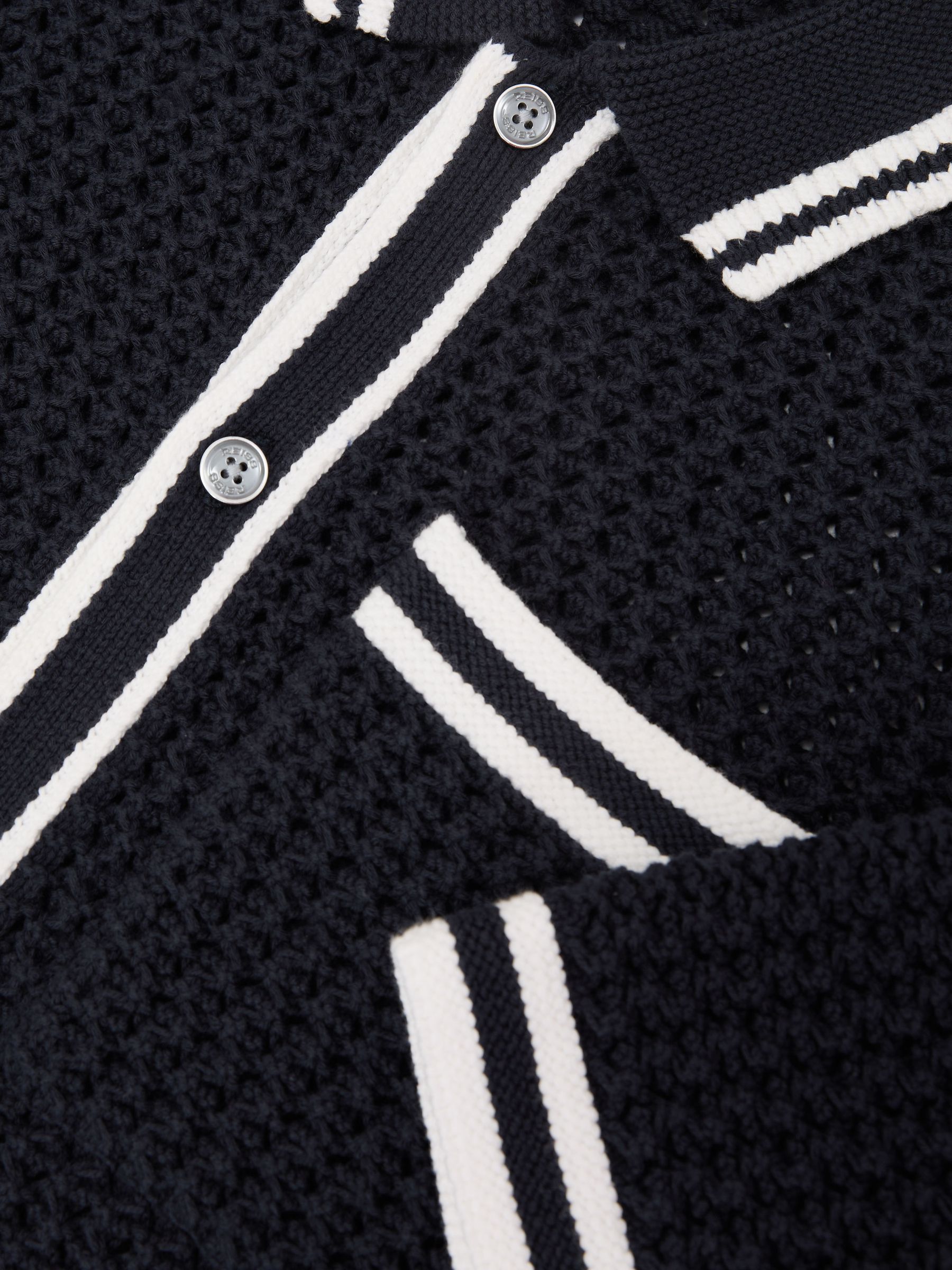 Cotton Crochet Button-Through Shirt in Navy - image 3