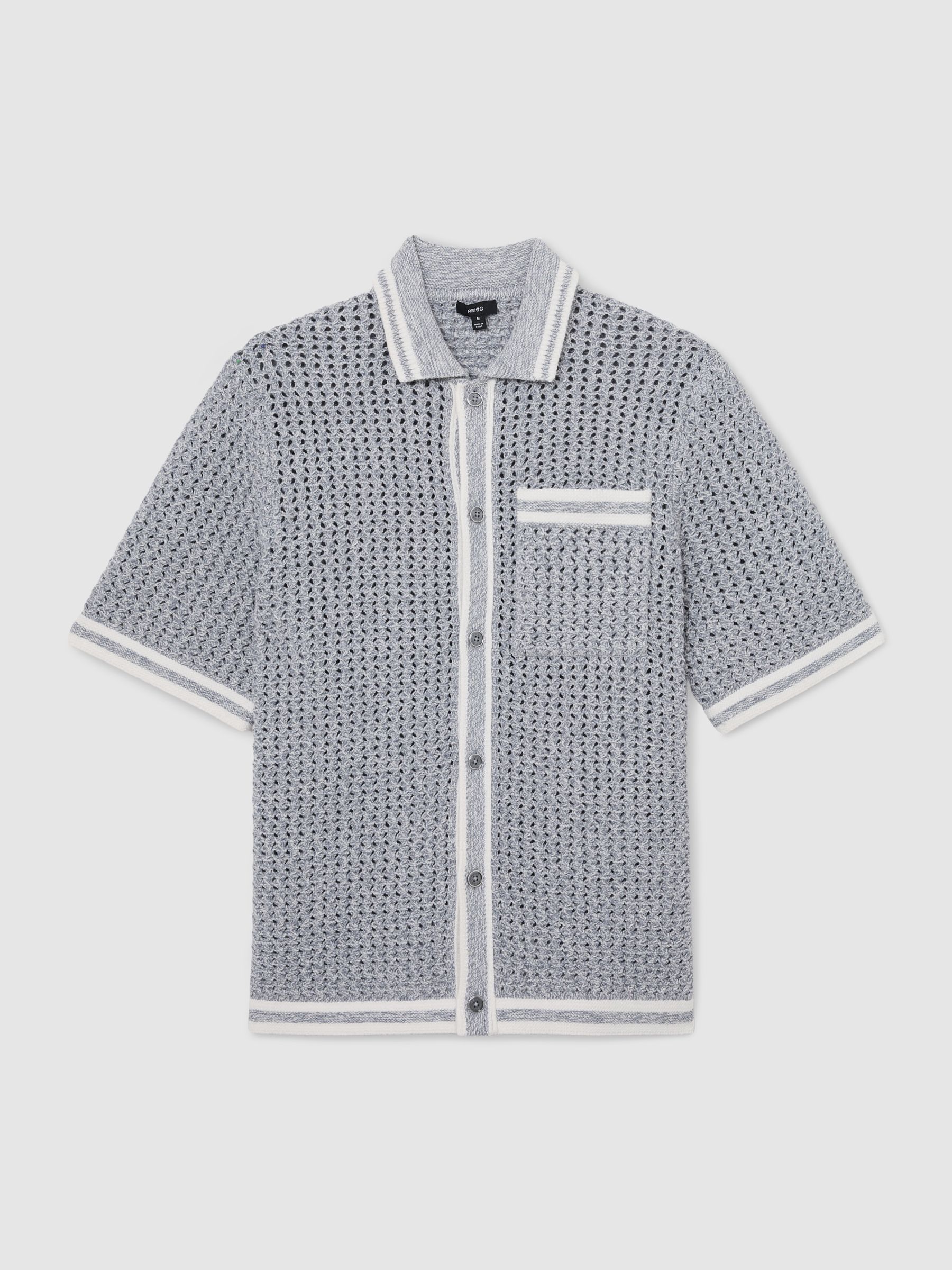 Cotton Crochet Button-Through Shirt in Soft Blue - Image 2 of 7