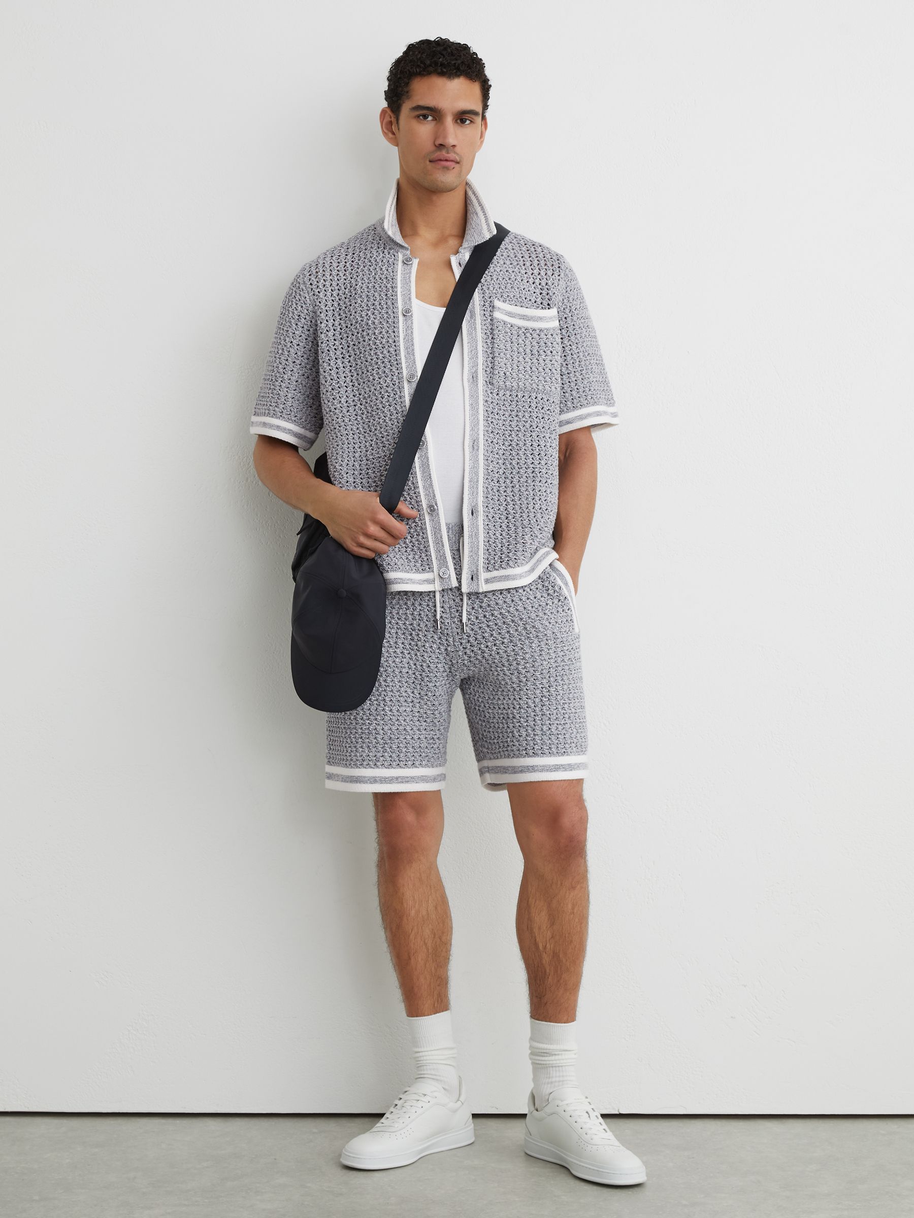 Cotton Crochet Button-Through Shirt in Soft Blue - Image 3 of 7