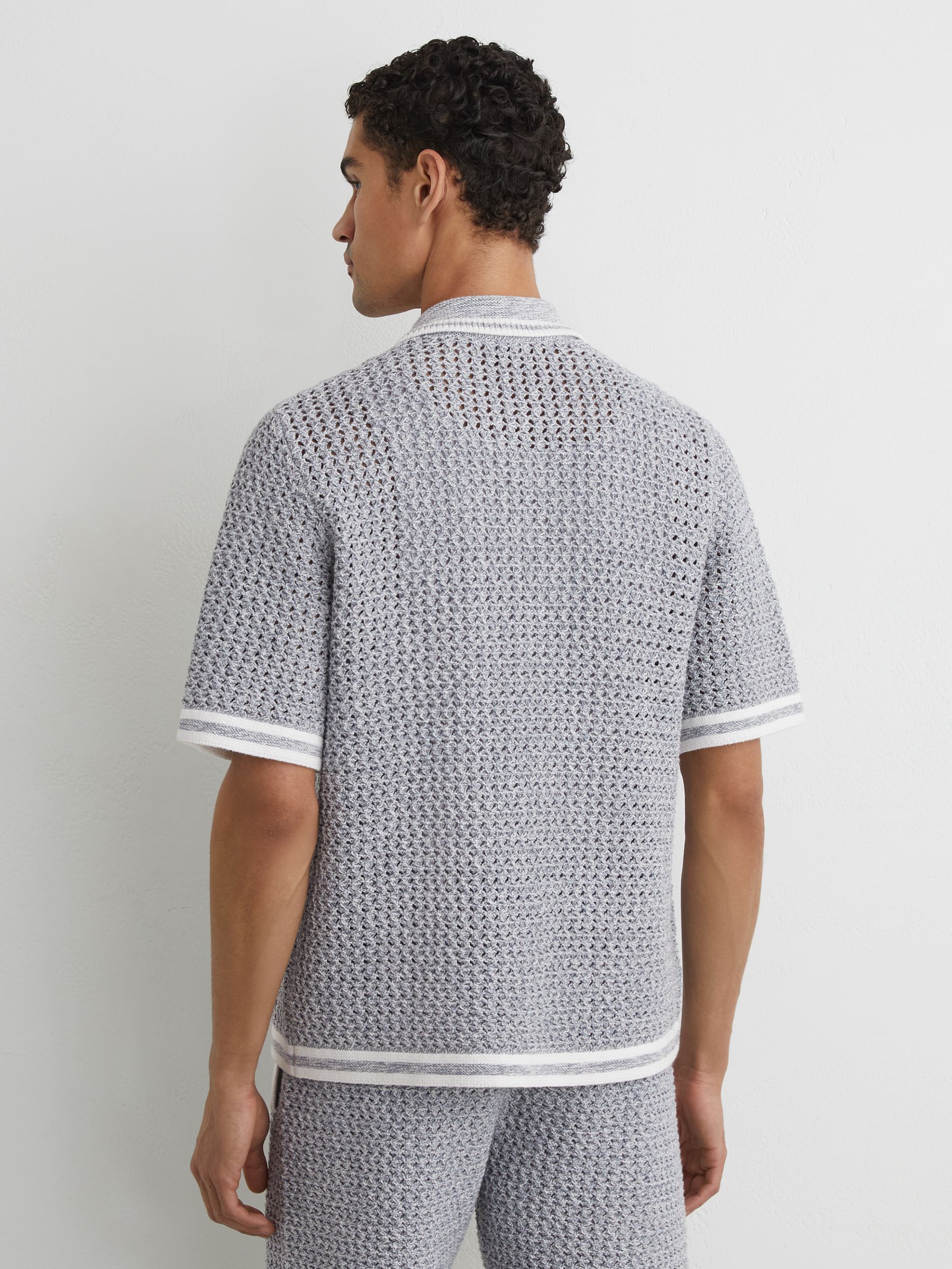 Cotton Crochet Button-Through Shirt in Soft Blue - Image 5 of 7