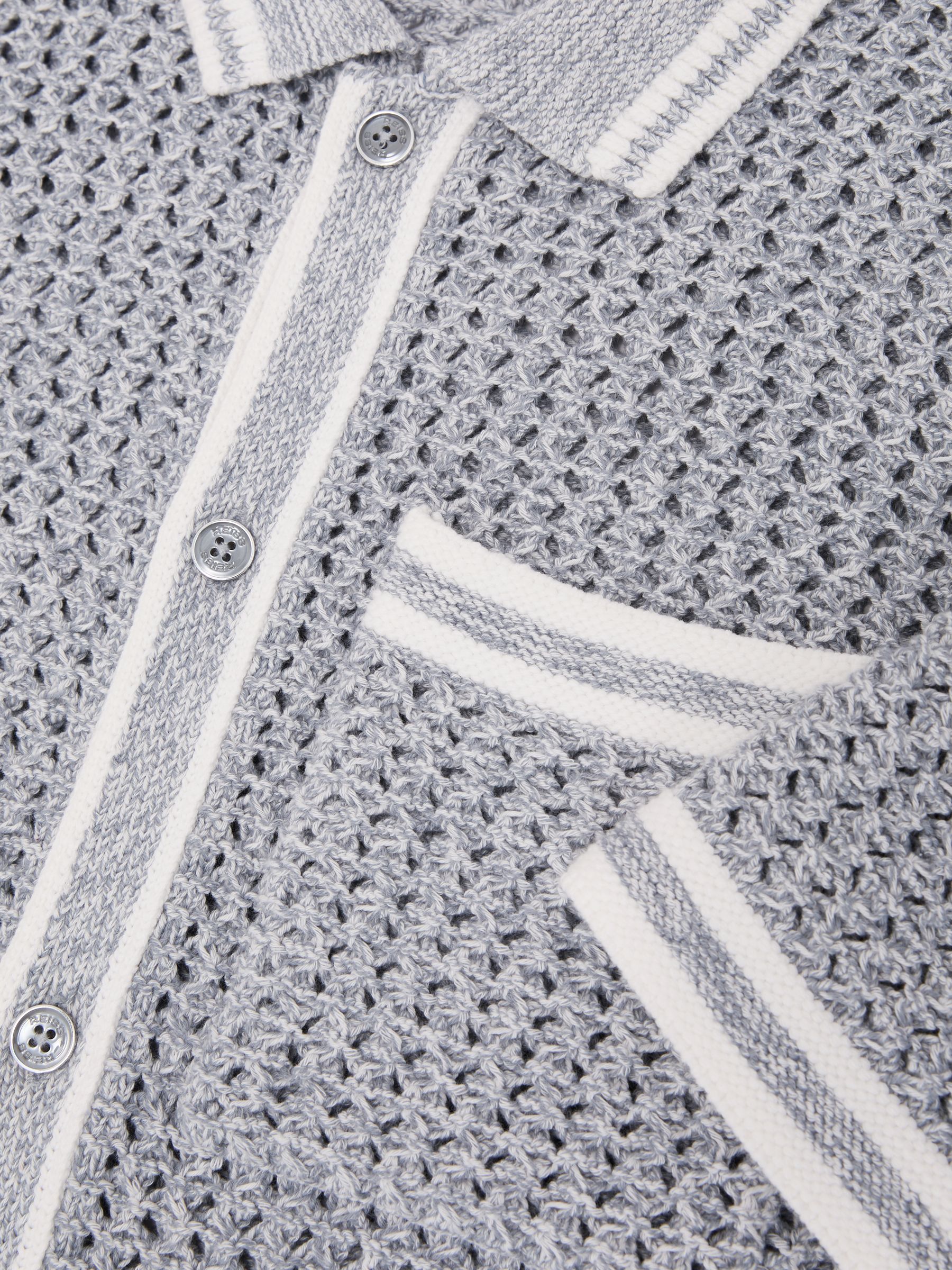 Cotton Crochet Button-Through Shirt in Soft Blue - Image 7 of 7