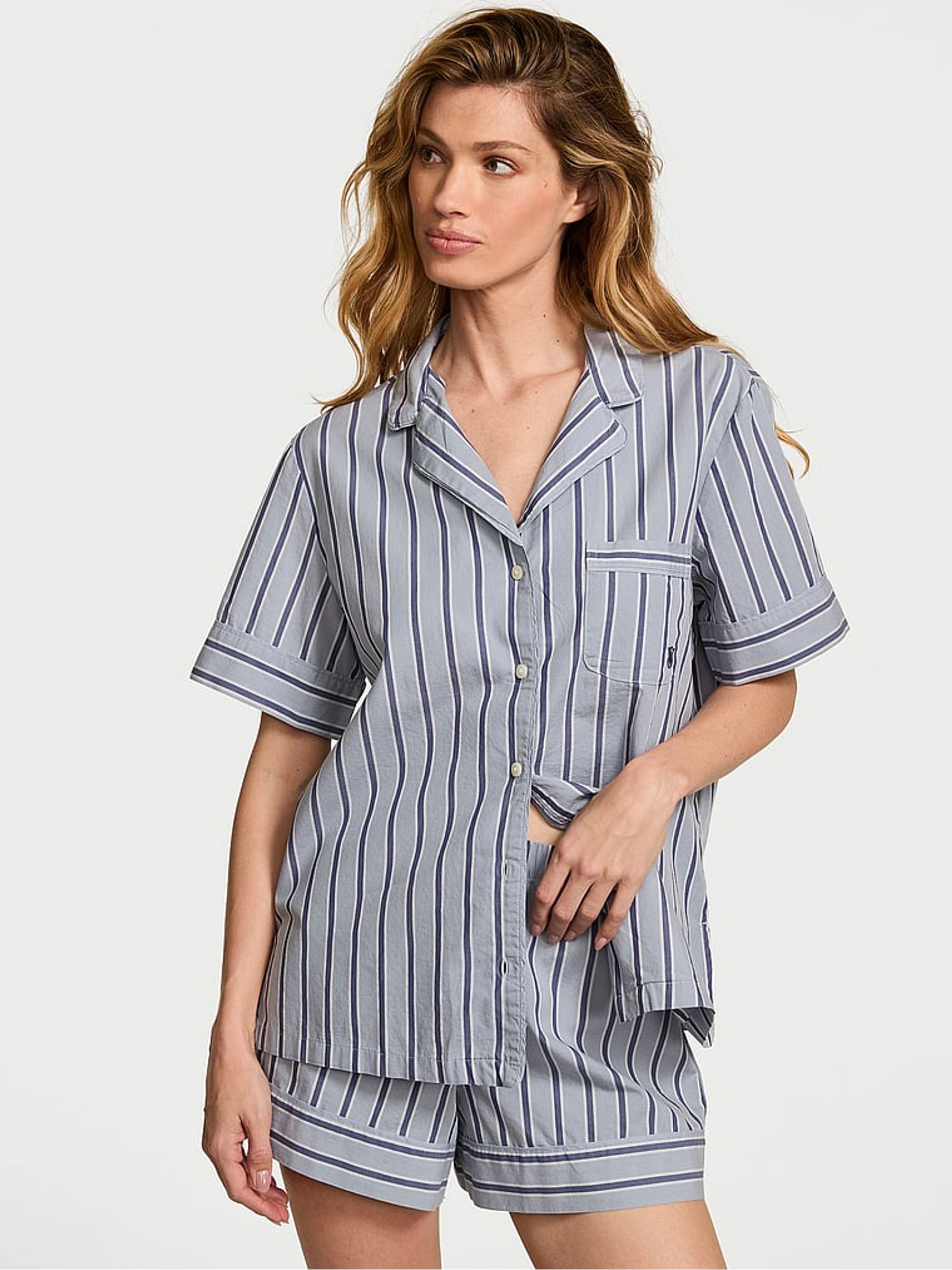 Blue Stripe Heritage Cotton Short Pyjamas Set - Image 1 of 2