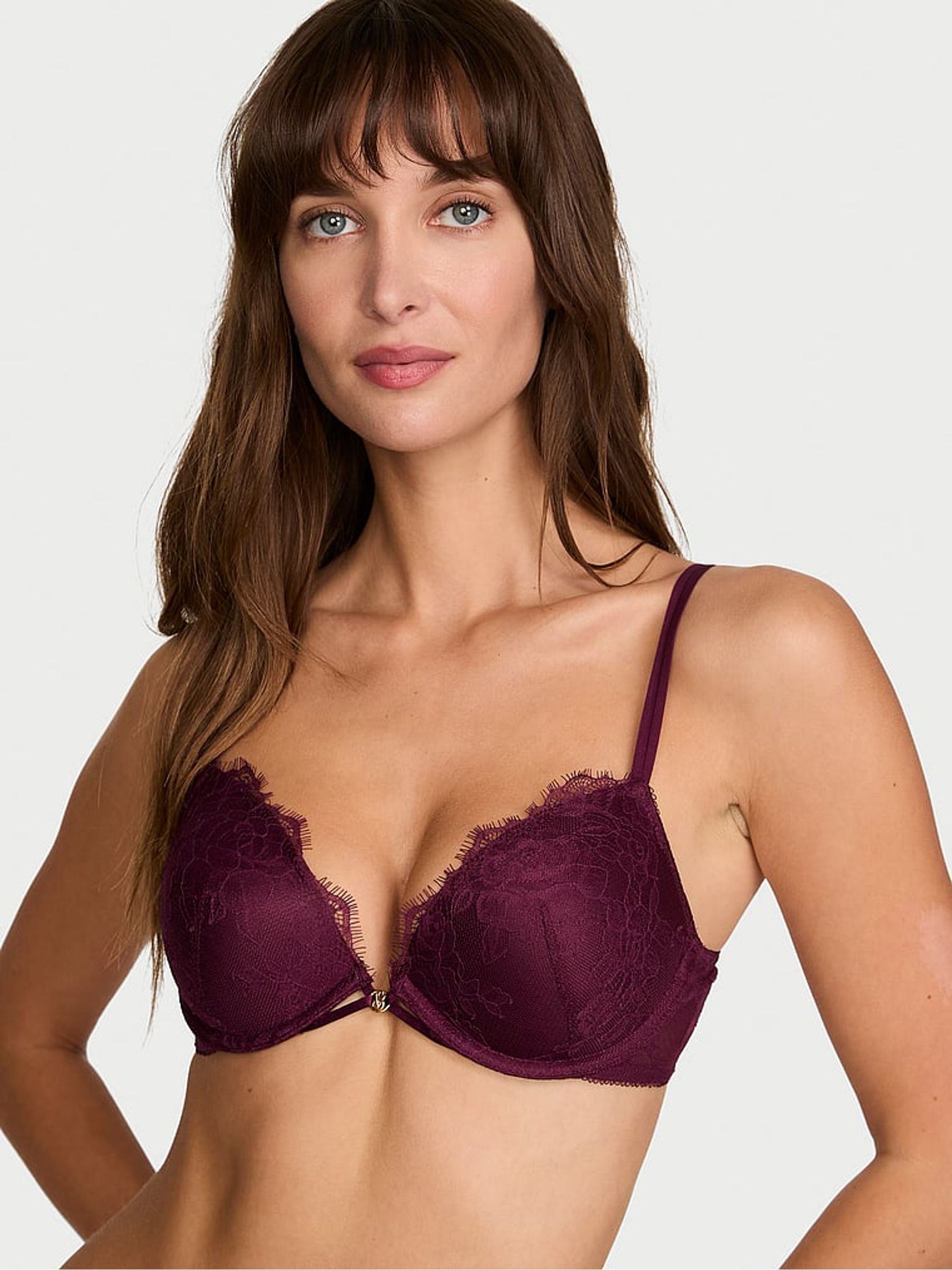 Rich Maroon Red Push Up Lace Bra - Image 1 of 3