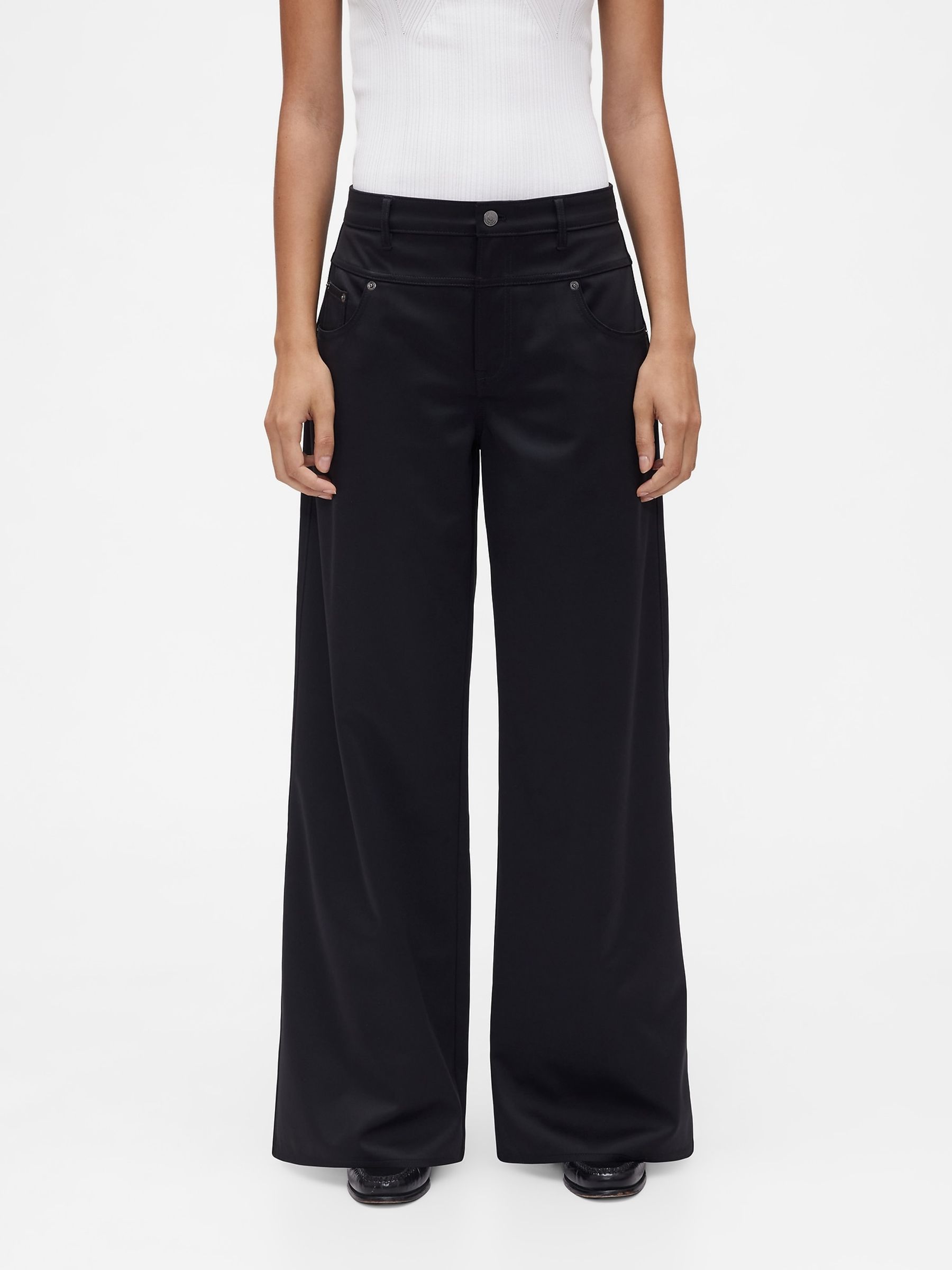 GapStudio Black Low Rise Satin Baggy Trousers - Image 1 of 6 GapStudio Black Low Rise Satin Baggy Trousers - Image 1 of 6