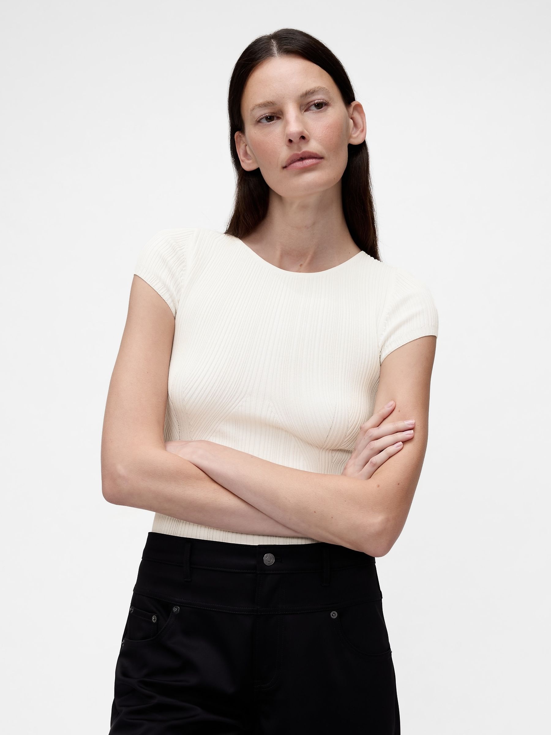 GapStudio White Rib T-Shirt - Image 1 of 5