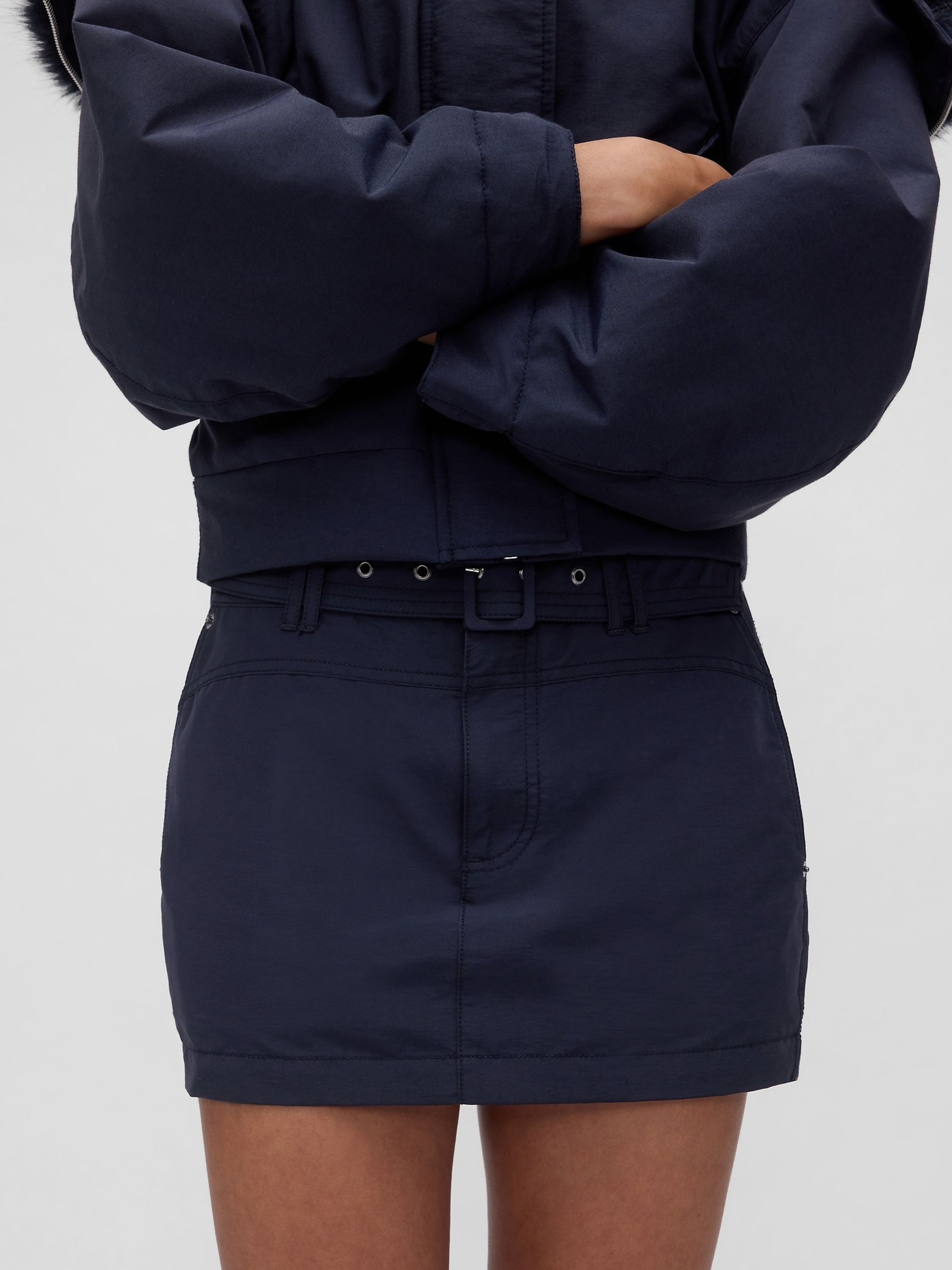 Navy Blue Belted Mini Skirt - Image 4 of 5