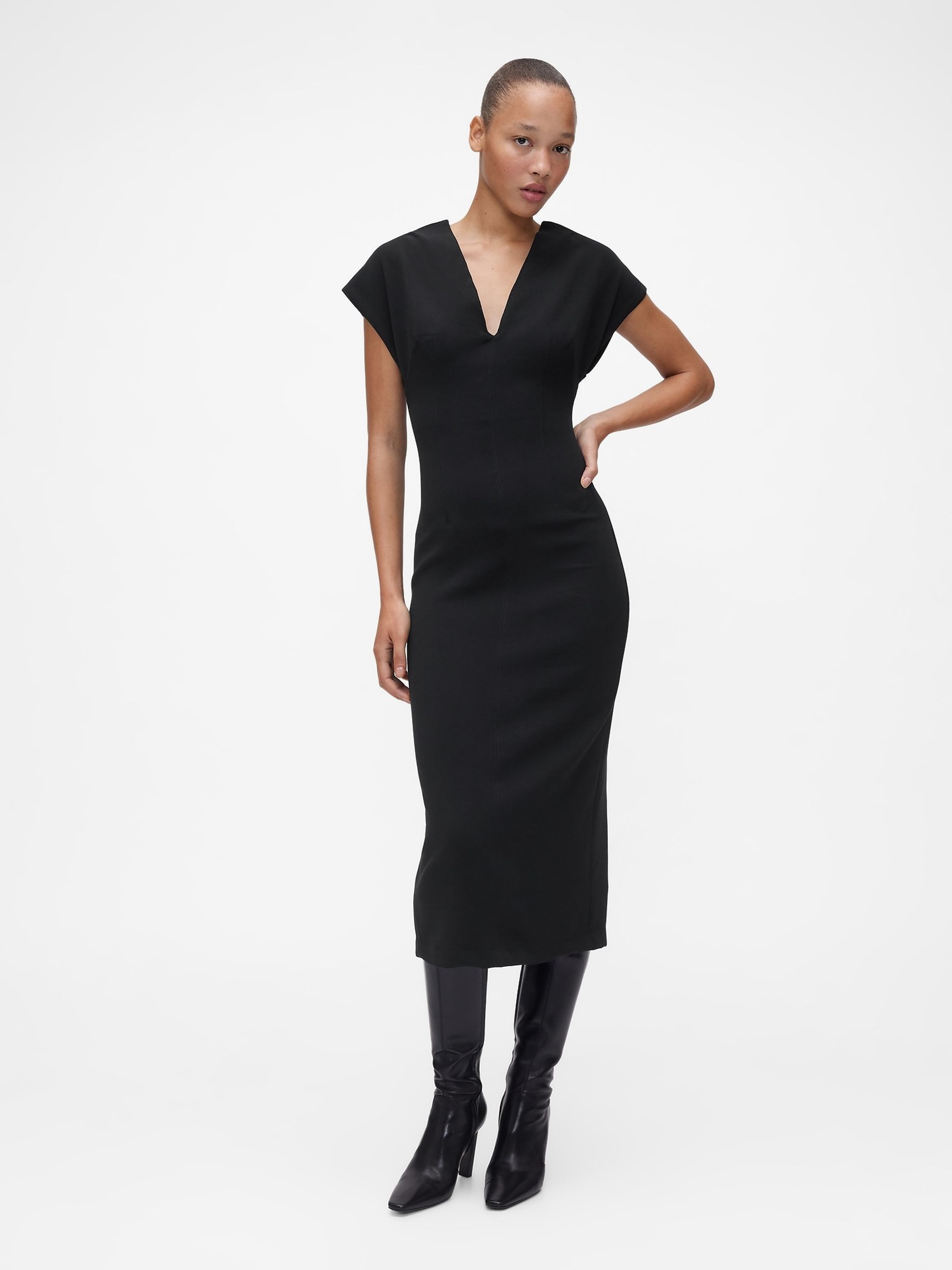 GapStudio Black Structured Midi Dress - Image 1 of 6