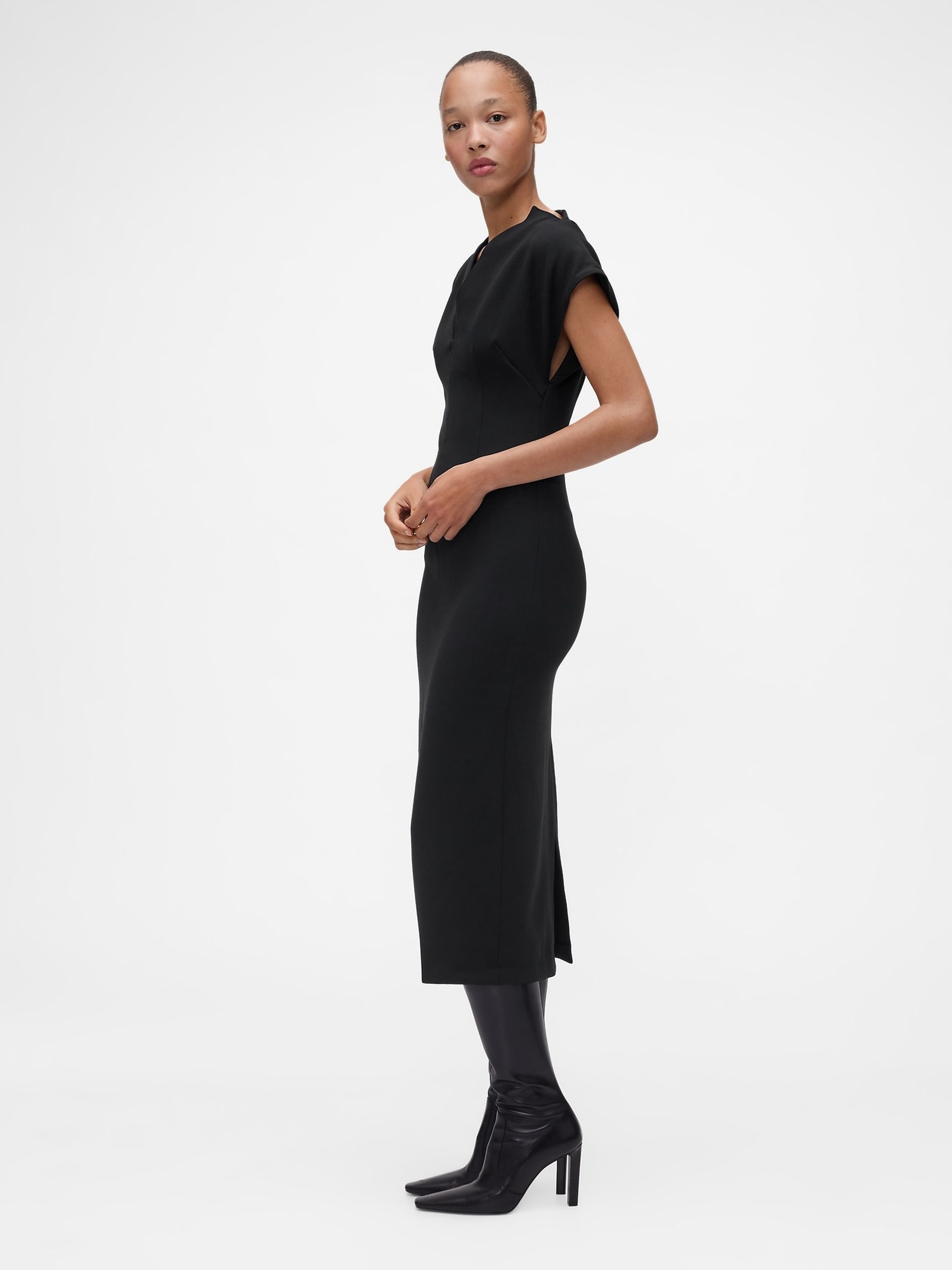 GapStudio Black Structured Midi Dress - Image 3 of 6