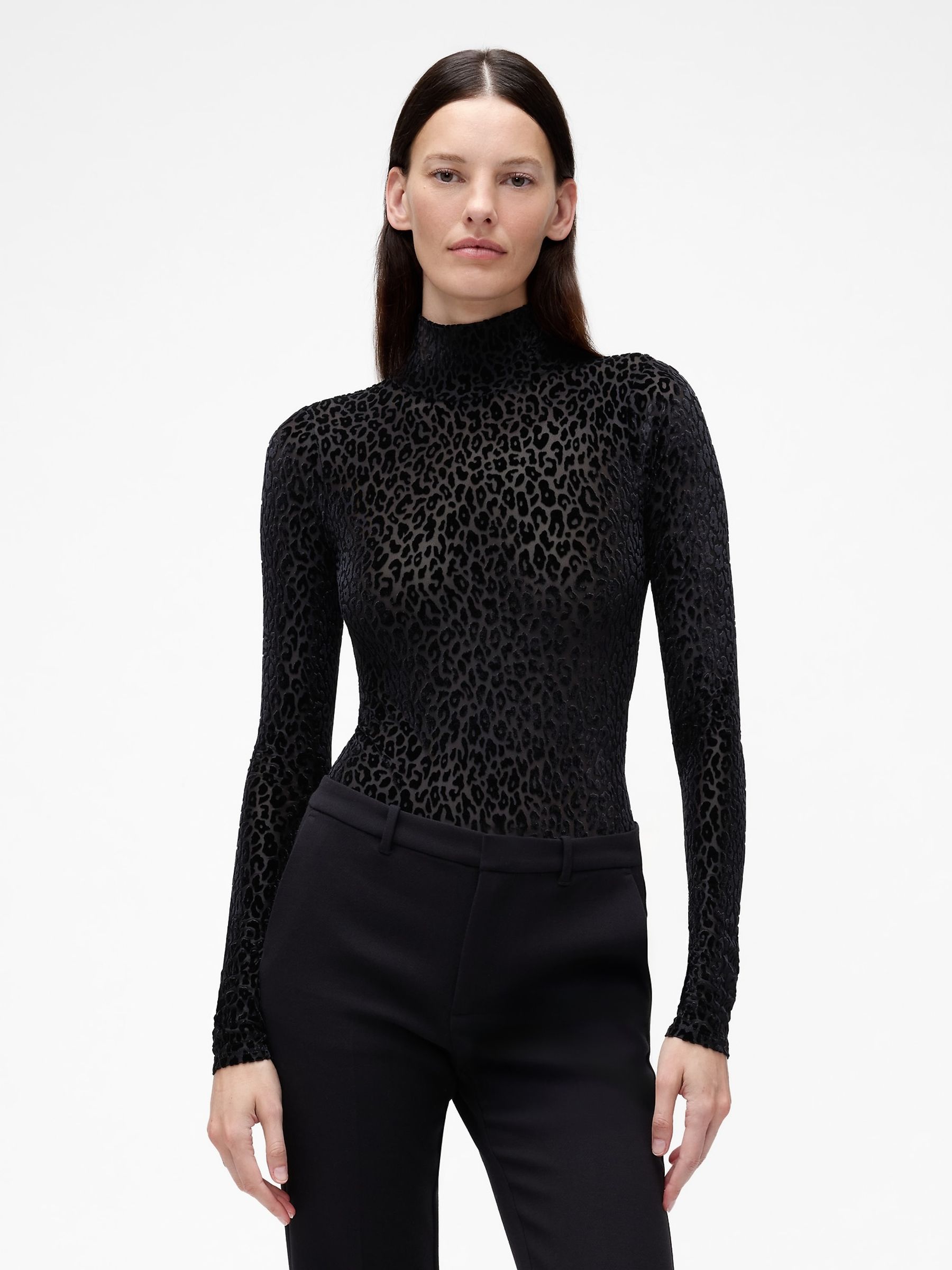GapStudio Black Burnout Velvet Leopard Bodysuit - Image 1 of 4