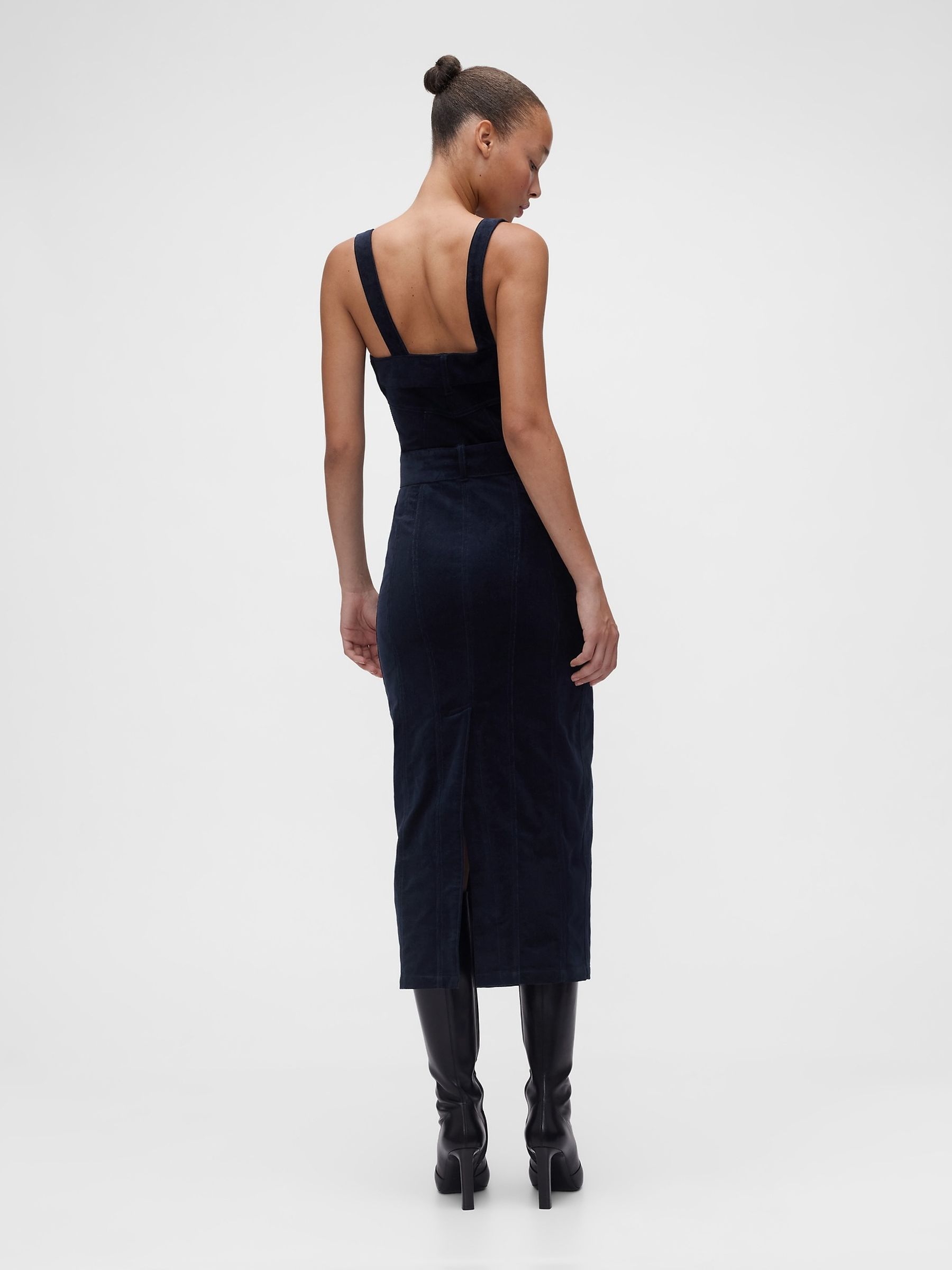 GapStudio Navy Blue Corduroy Belted Midi Dress - Image 2 of 5