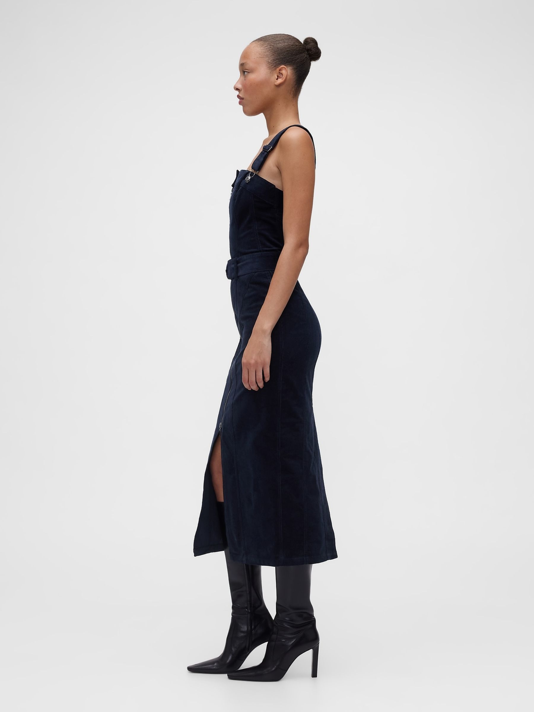 GapStudio Navy Blue Corduroy Belted Midi Dress - Image 3 of 5