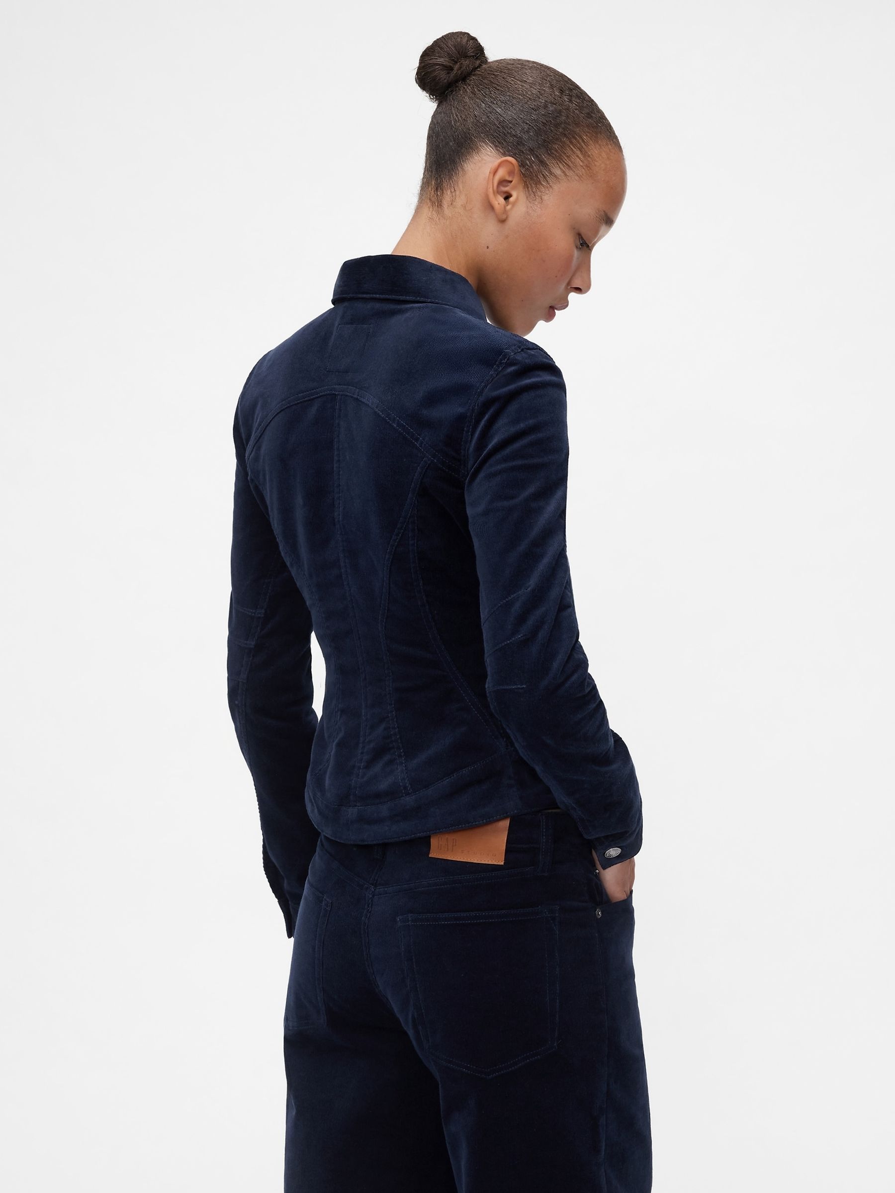 GapStudio Navy Blue Fitted Icon Corduroy Jacket - Image 2 of 5
