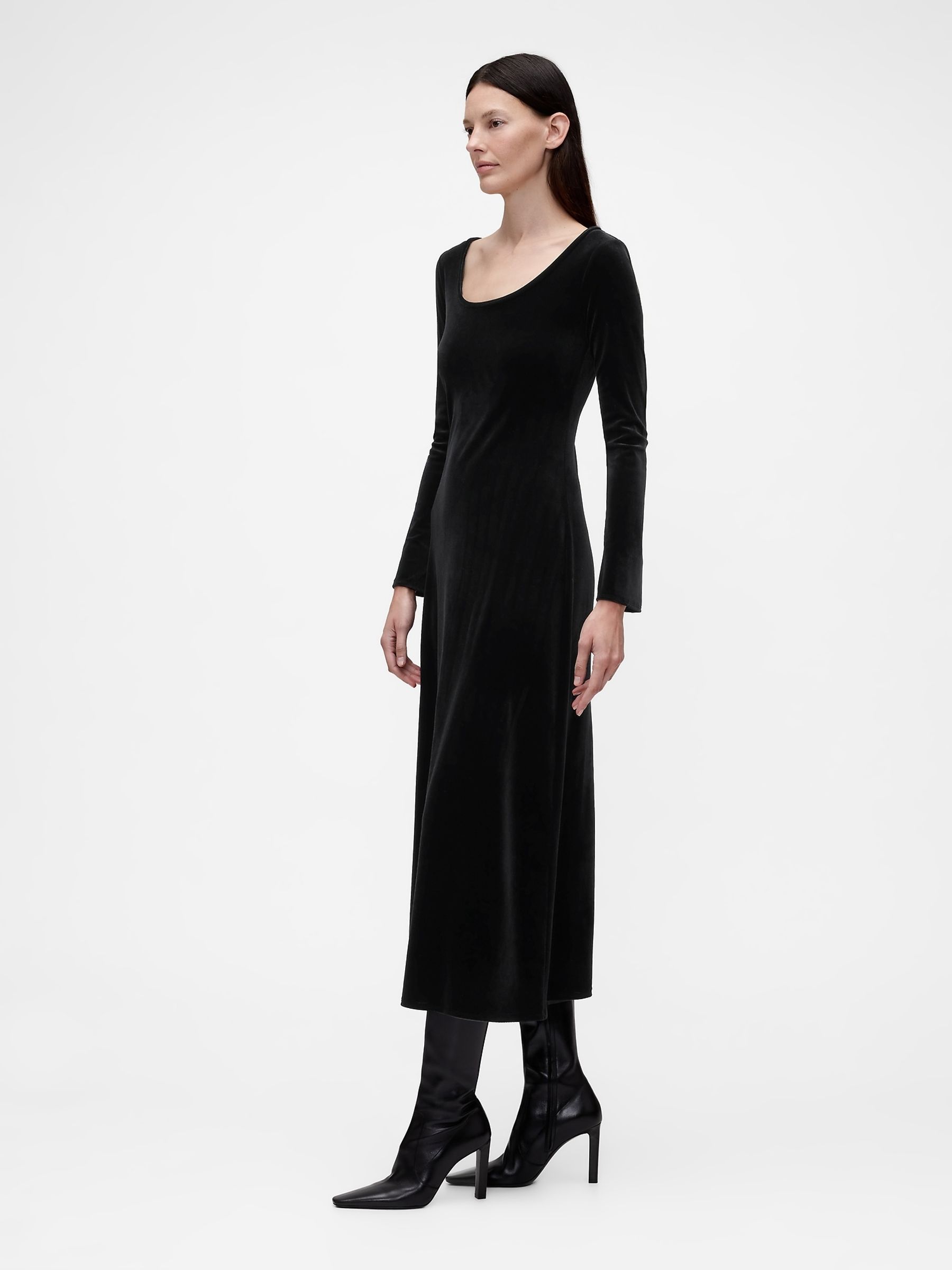 GapStudio Black Velvet Midi Dress - Image 3 of 4