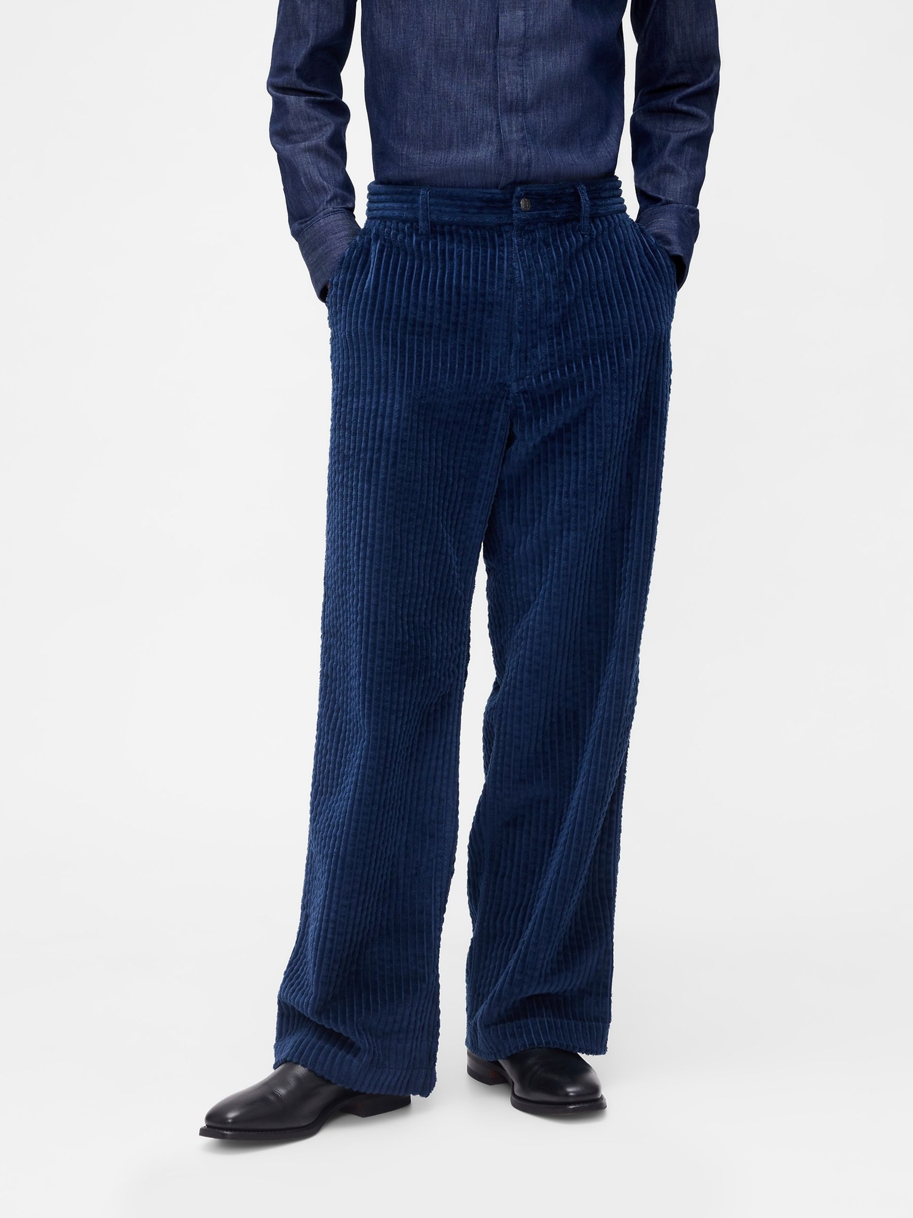 パンツ Wide Ridge Washed Corduroy GapStudio Blue Corduroy Baggy Trousers | Gap