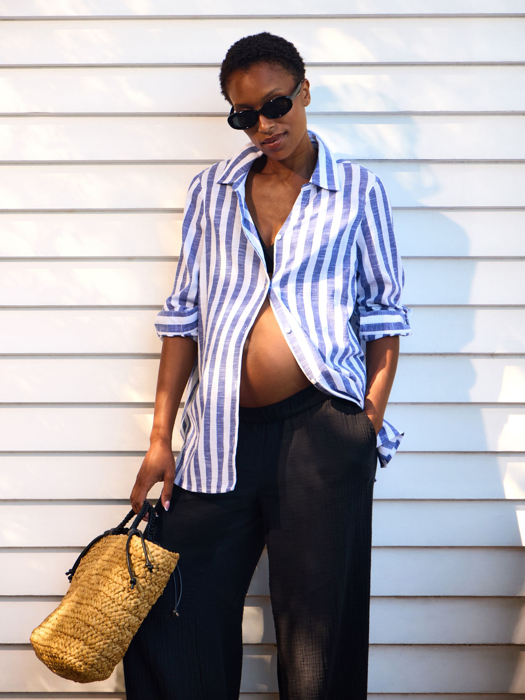 Blue Stripe Oversized Button Through Shirt - Image 1 of 1 Blue Stripe Oversized Button Through Shirt - Image 1 of 1