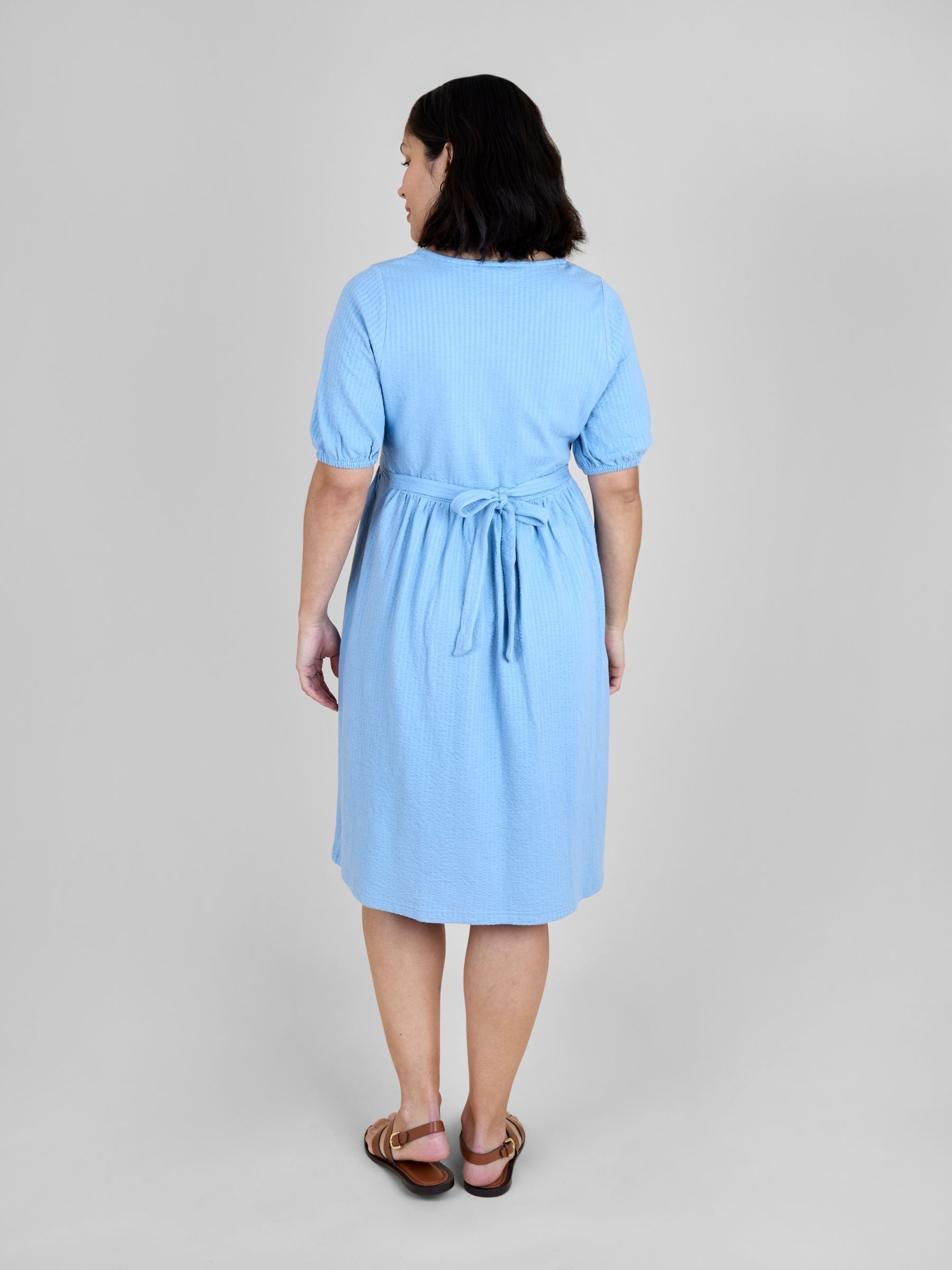 Light Blue Seersucker Puff Sleeve Maternity Mini Dress