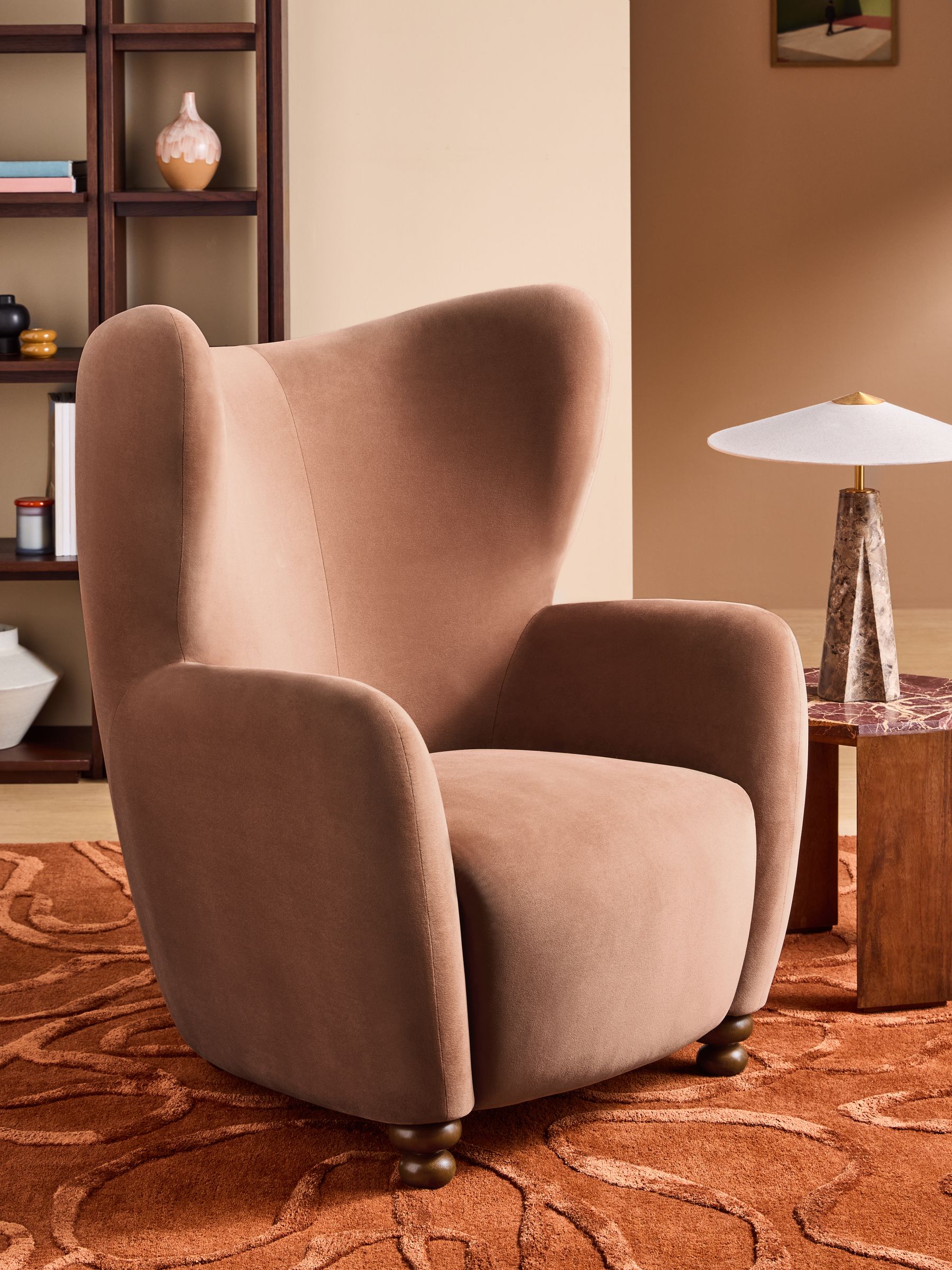 Yannick Accent Chair in Truffle Pink Velvet - Image 1 of 5 Yannick Accent Chair in Truffle Pink Velvet - Image 1 of 5