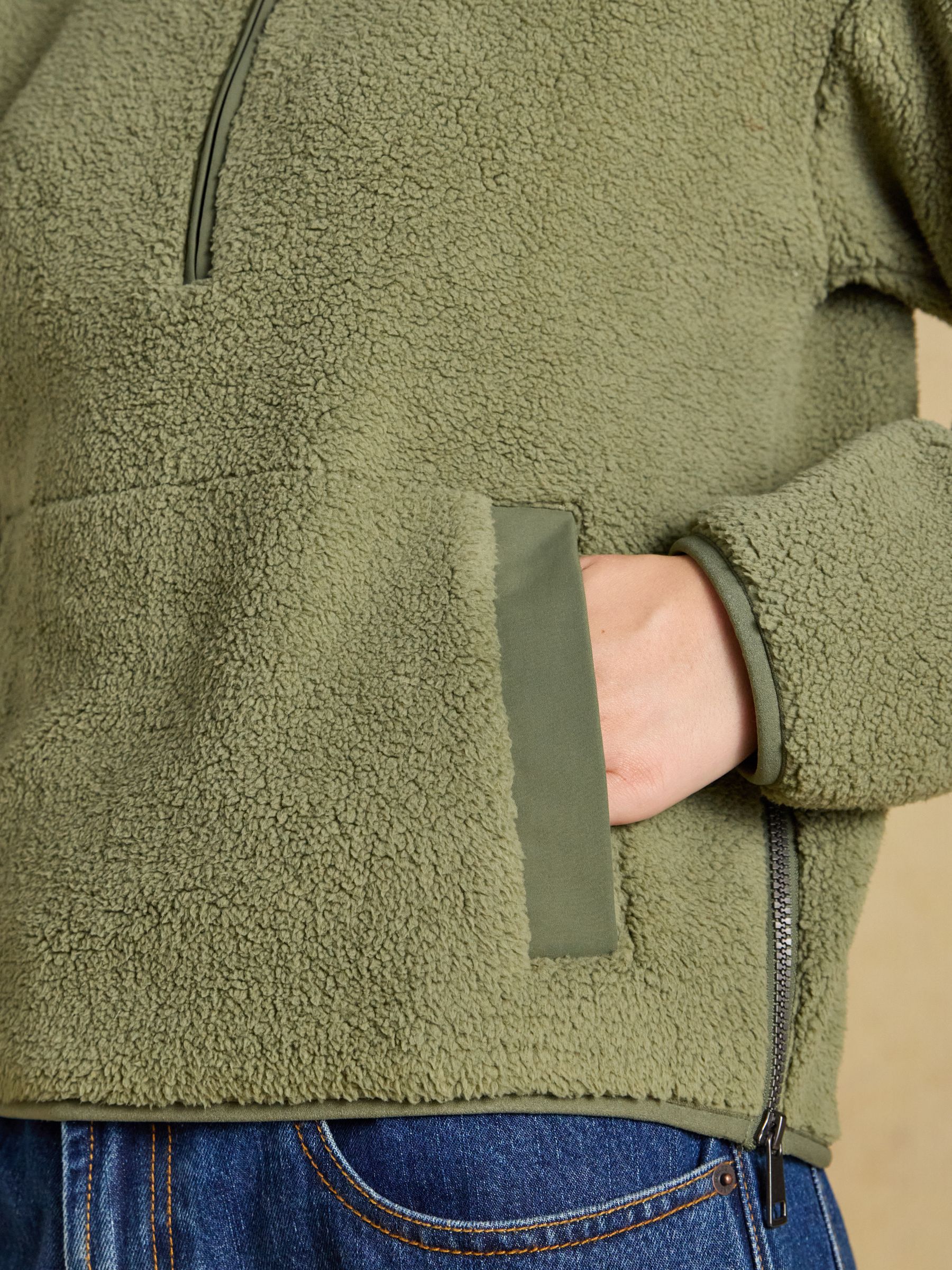 Olive Green Cropped Quarter Zip Fleece - Image 6 of 8