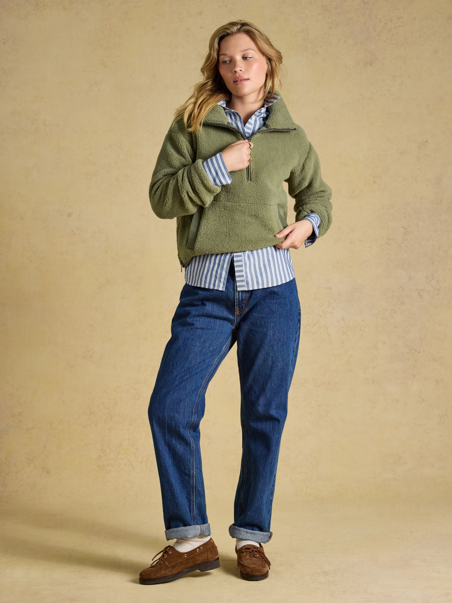 Olive Green Cropped Quarter Zip Fleece - Image 7 of 8