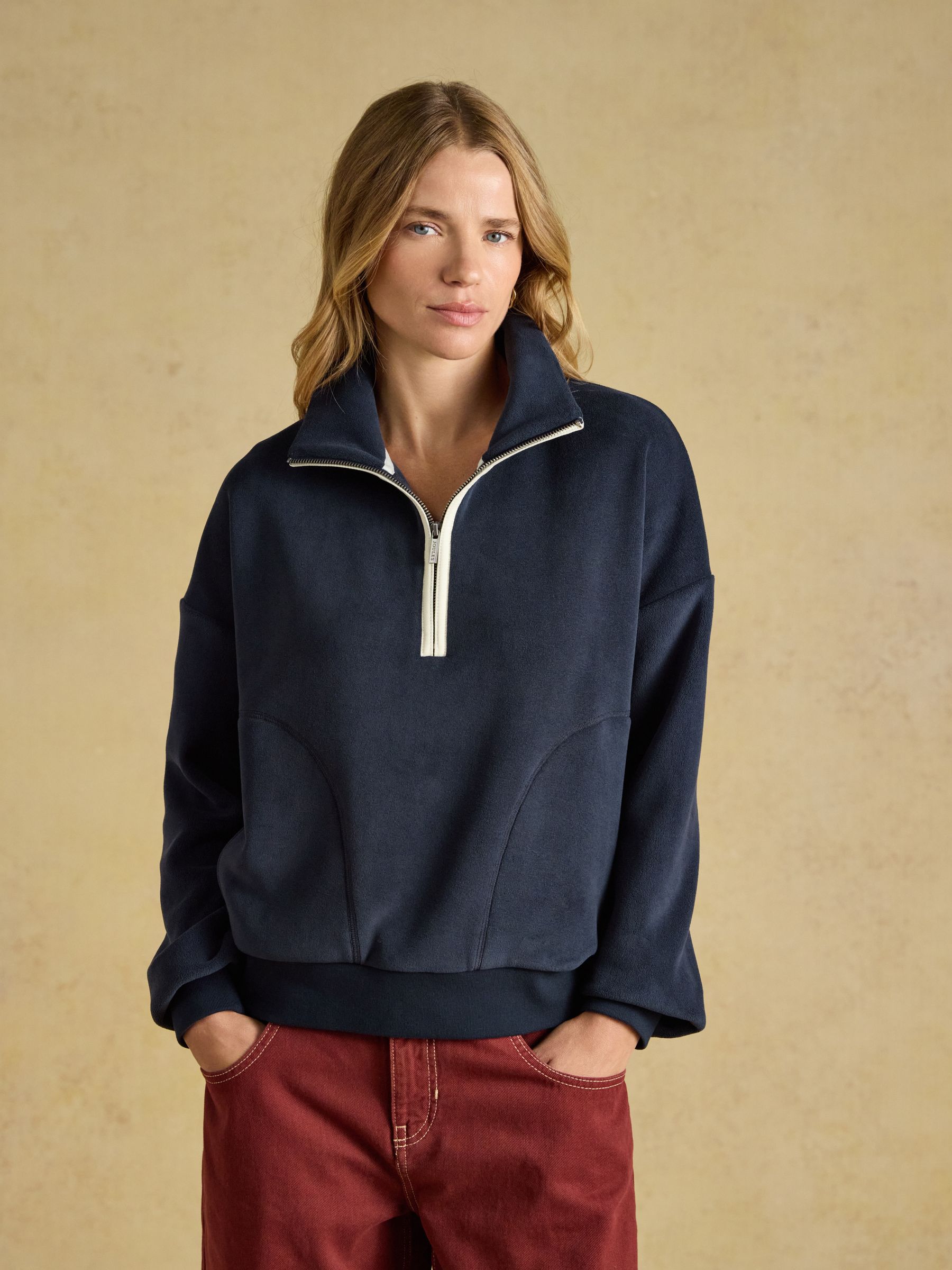 Navy Quarter Zip Funnel Neck Fleece - Image 1 of 8 Navy Quarter Zip Funnel Neck Fleece - Image 1 of 8