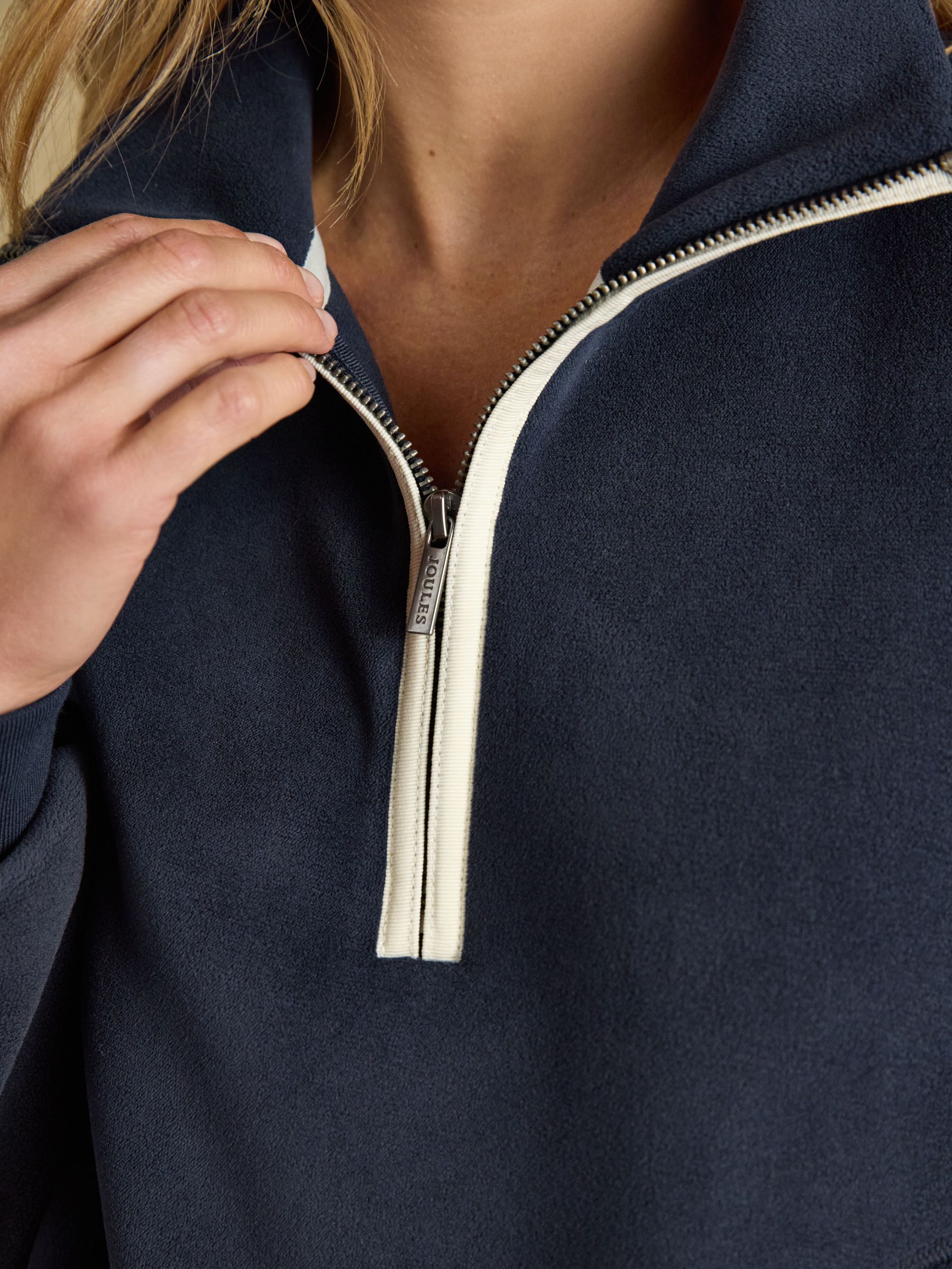 Navy Quarter Zip Funnel Neck Fleece - Image 4 of 8