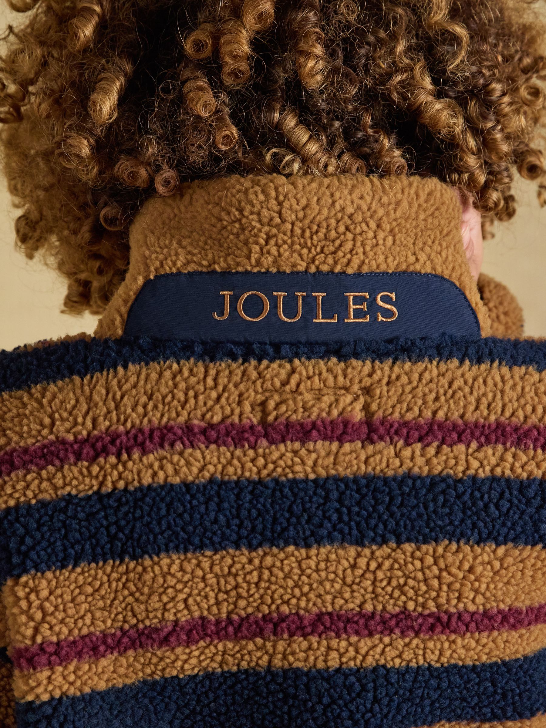 Lottie Tan Brown Stripe Zip Through Borg Fleece - Image 7 of 9